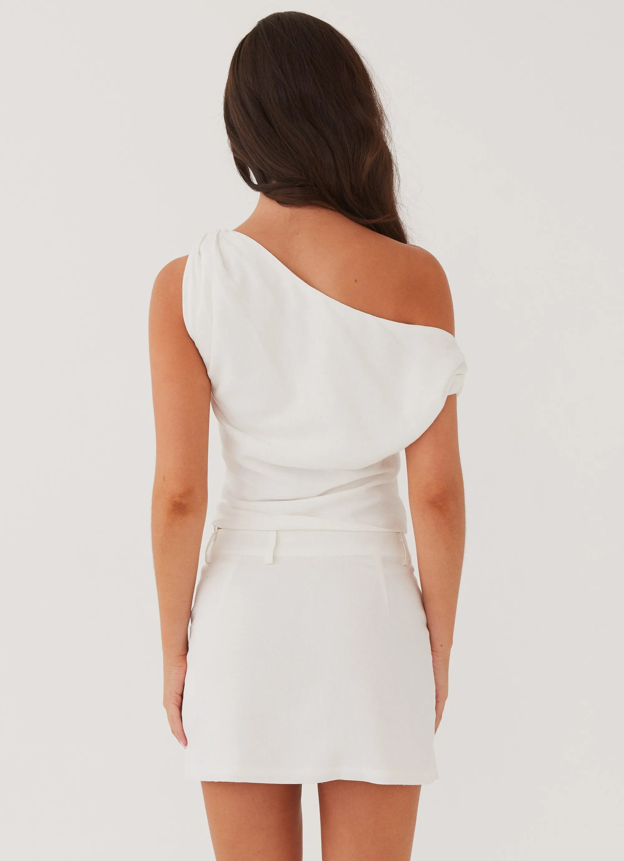 No Ride Up Subtle Finish Marissa Linen Mini Skirt - White