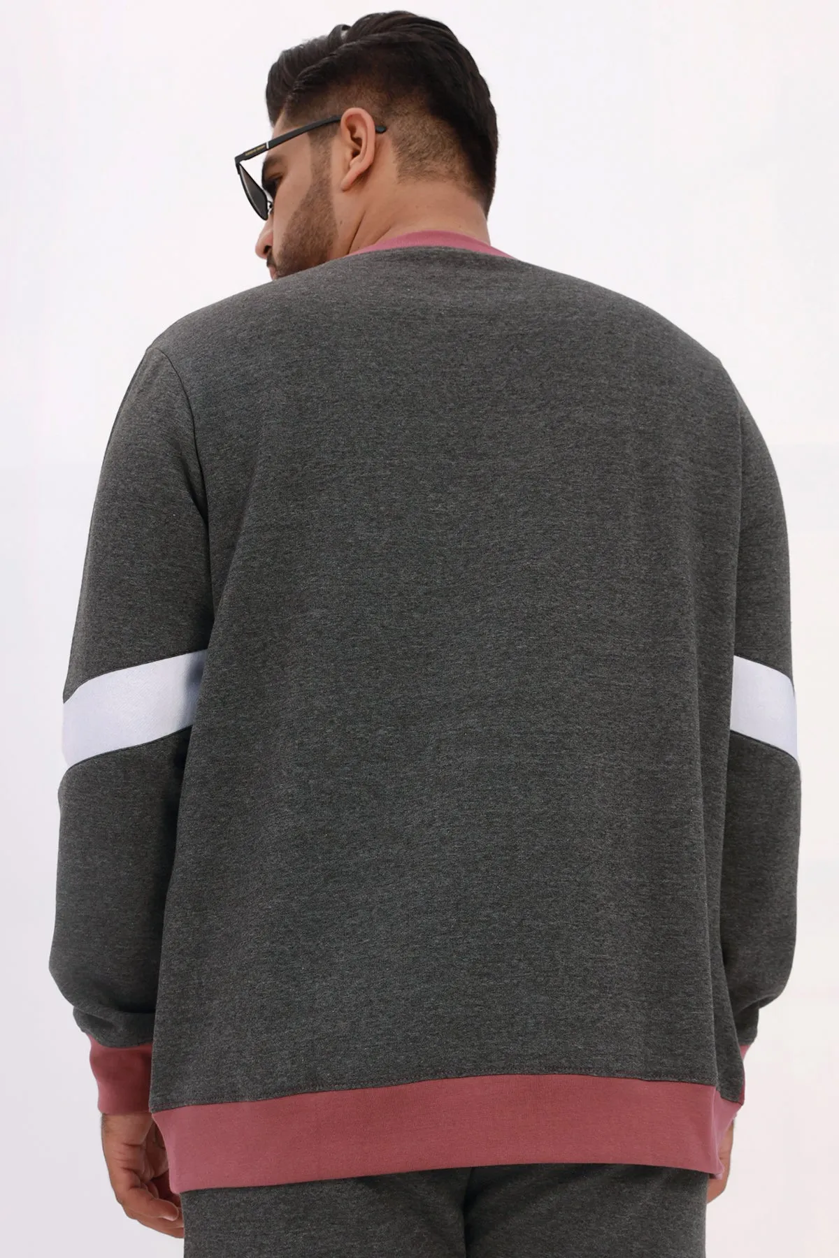 Maroon Color Block Sweatshirt (Plus Size) - W22 - MSW074P