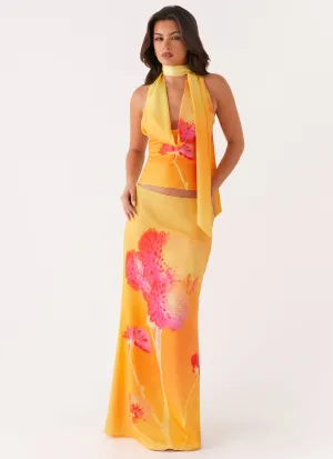 Marrakesh Maxi Skirt - Orange Floral Velvet Touch Quick Wear Marrakesh Maxi Skirt - Orange Floral