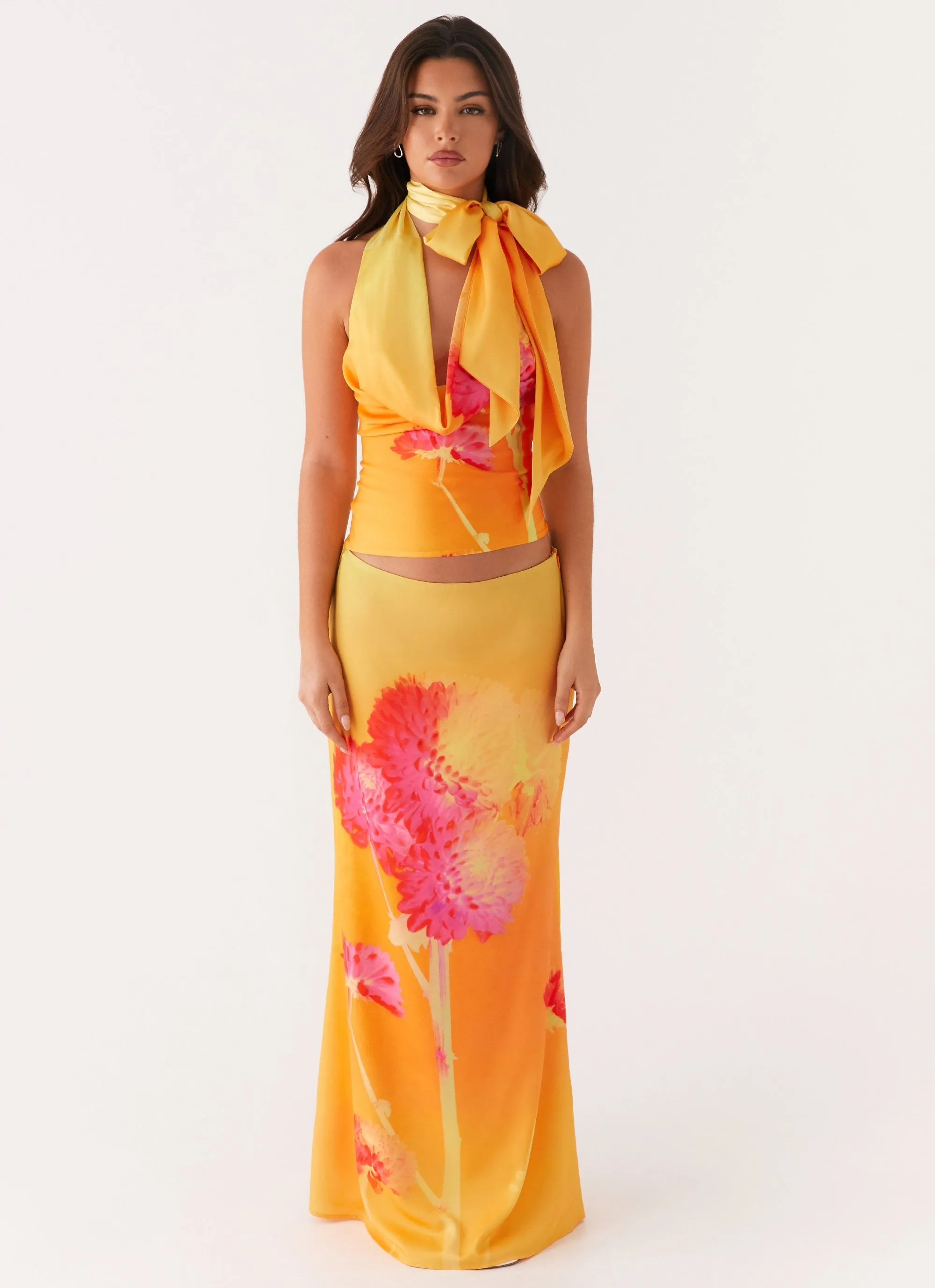Marrakesh Maxi Skirt - Orange Floral Light Outfit Friction Free