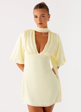 Mary Mini Dress - Yellow V Neckline Mary Mini Dress - Yellow Effortless Elegance Relaxed and Elegant
