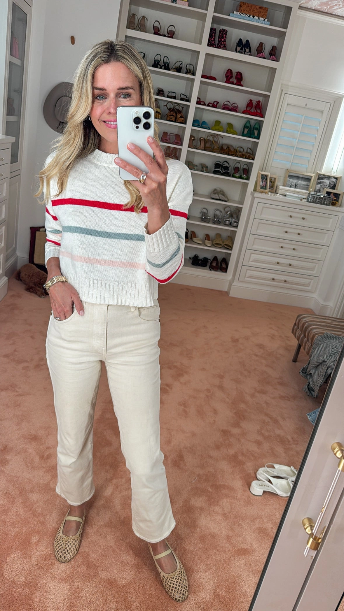 MASON'S DAUGHTER | Danielle Sweater, White Multi Striped Knit Casual Wearable Dynamic Flex Panels