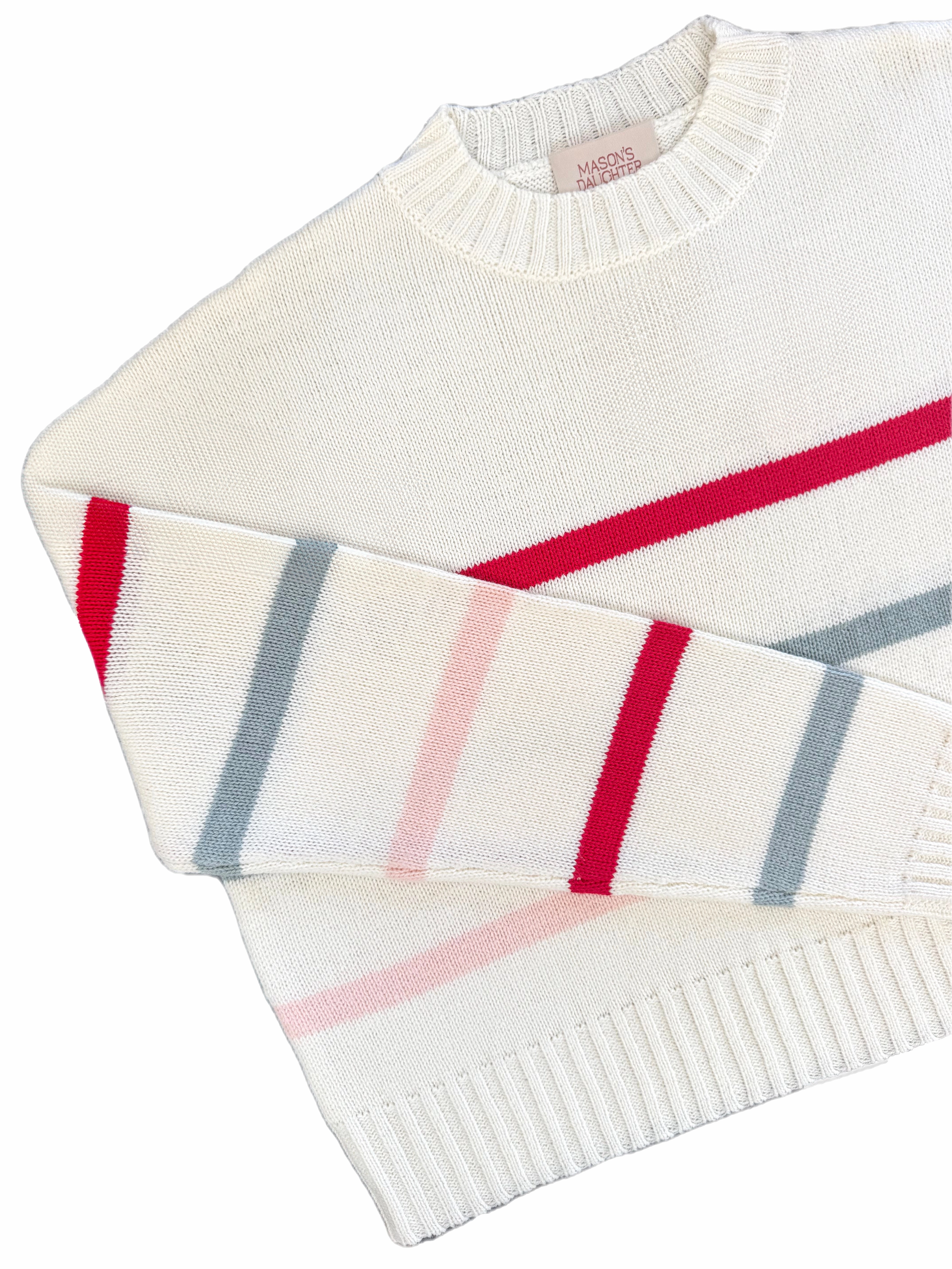 MASON'S DAUGHTER | Danielle Sweater, White Multi Striped Knit Durable Wear