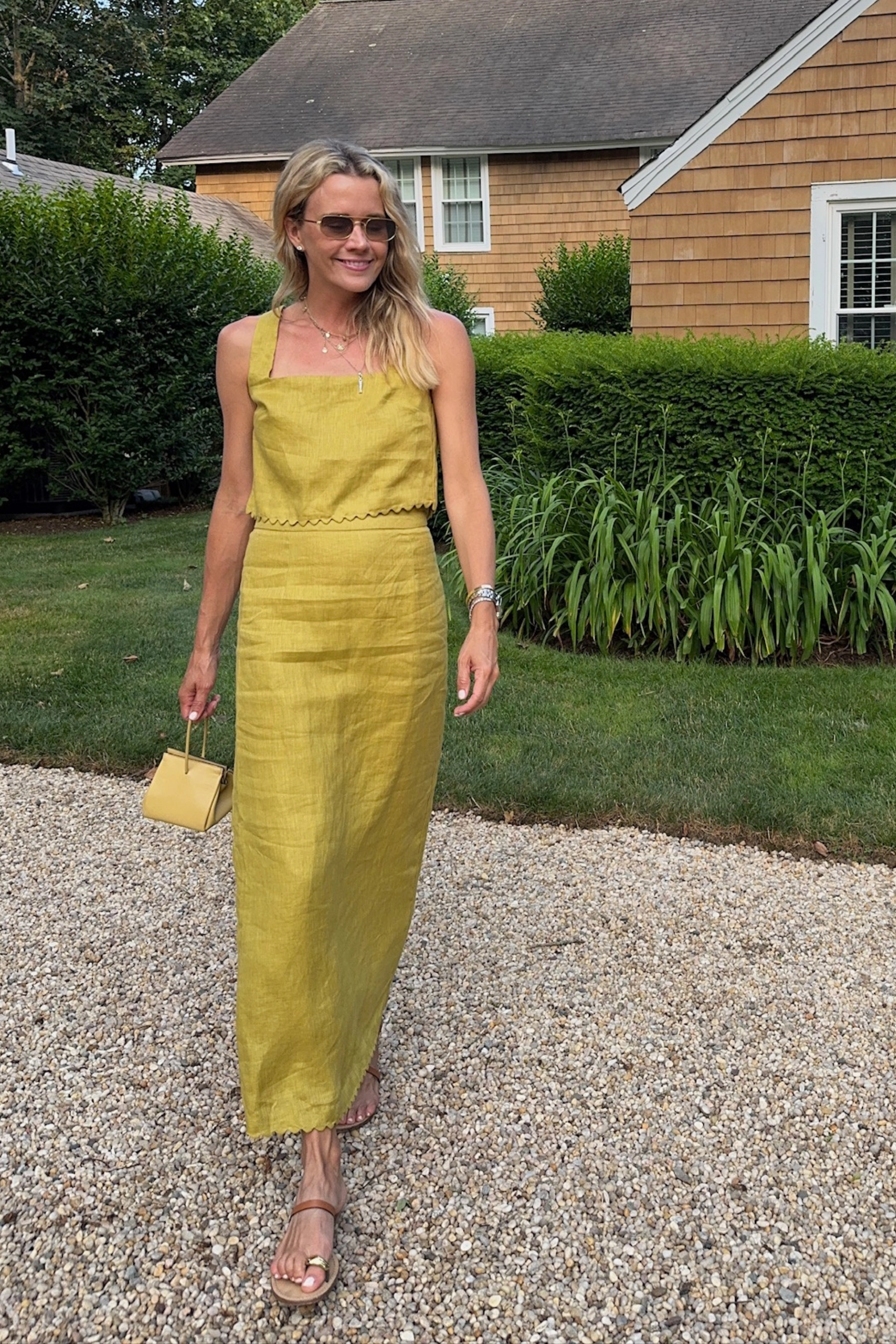 Tapered Cut Stain Repellent Coating MASON'S DAUGHTER | Ella Scallop Maxi Skirt, Chartreuse Linen