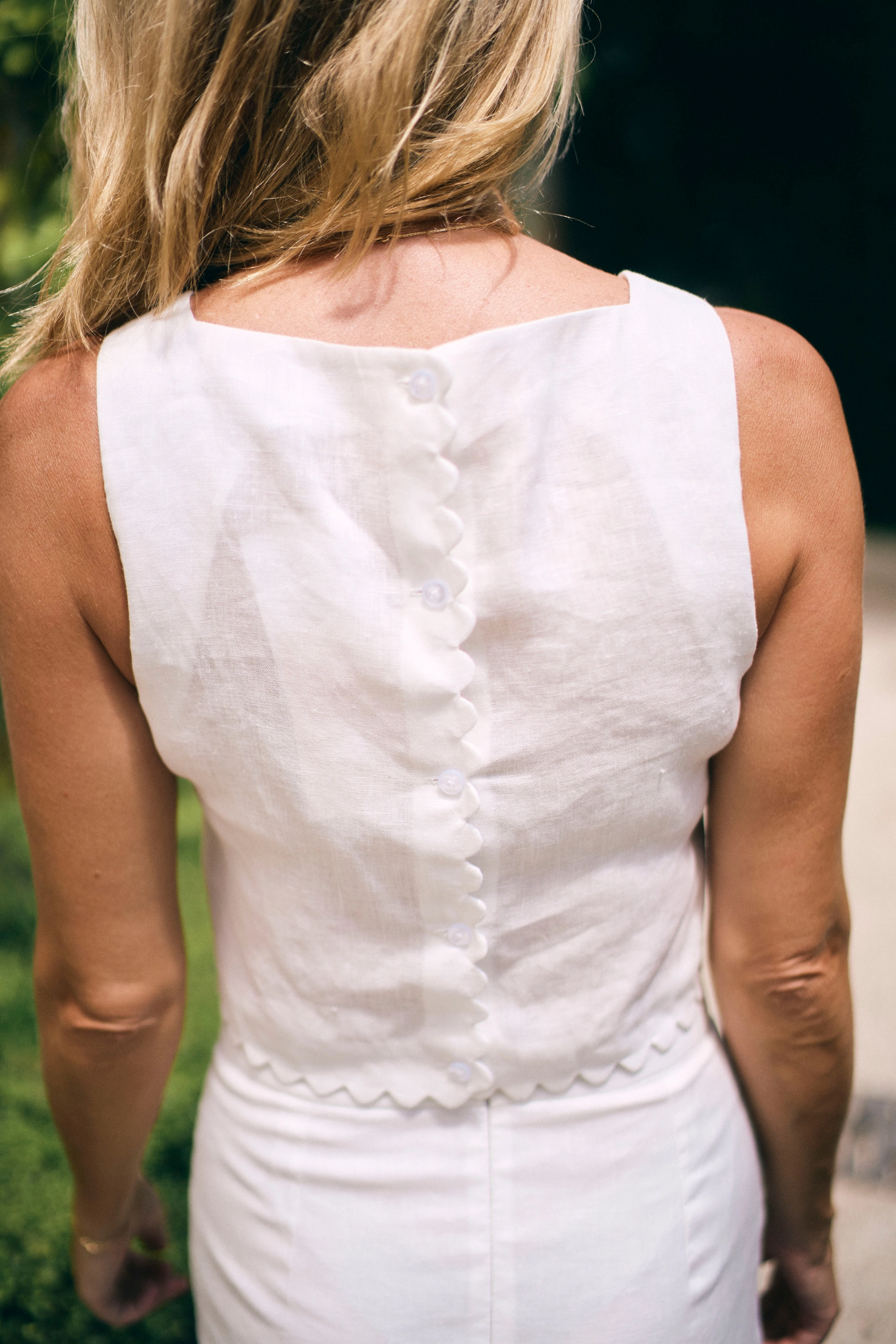 Minimalist Stitching Stretchy Top MASON'S DAUGHTER | Ella Scallop Top, White Linen