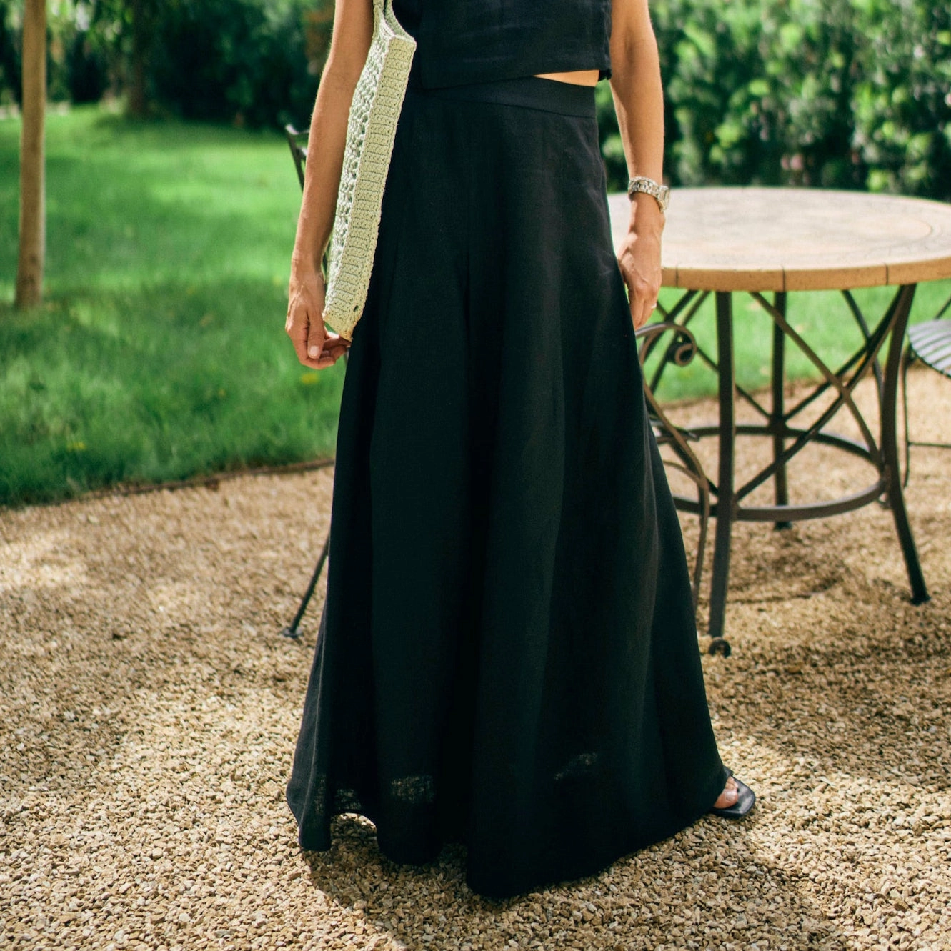 Unstructured Fit Reflective Accent Trim MASON'S DAUGHTER | Sophia Maxi Skirt, Black