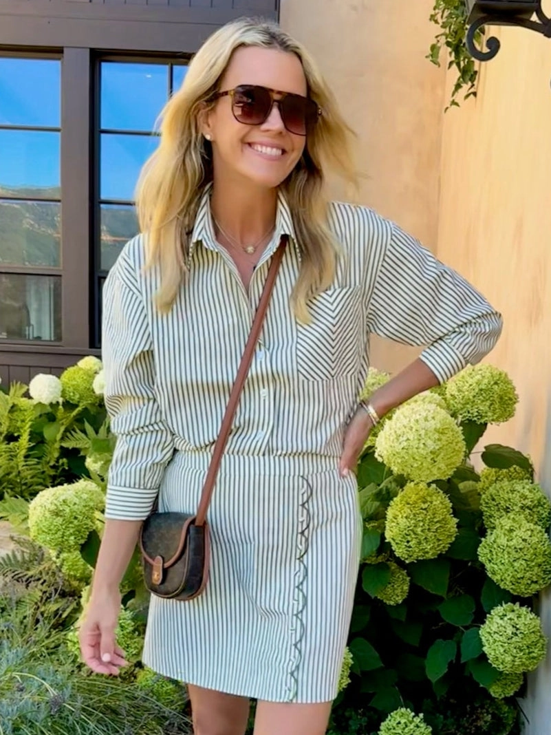 MASON'S DAUGHTER | the French Cuff Boyfriend Shirt, Olive and Ivory Striped Poplin Tagless Design Comfort Layer Wear