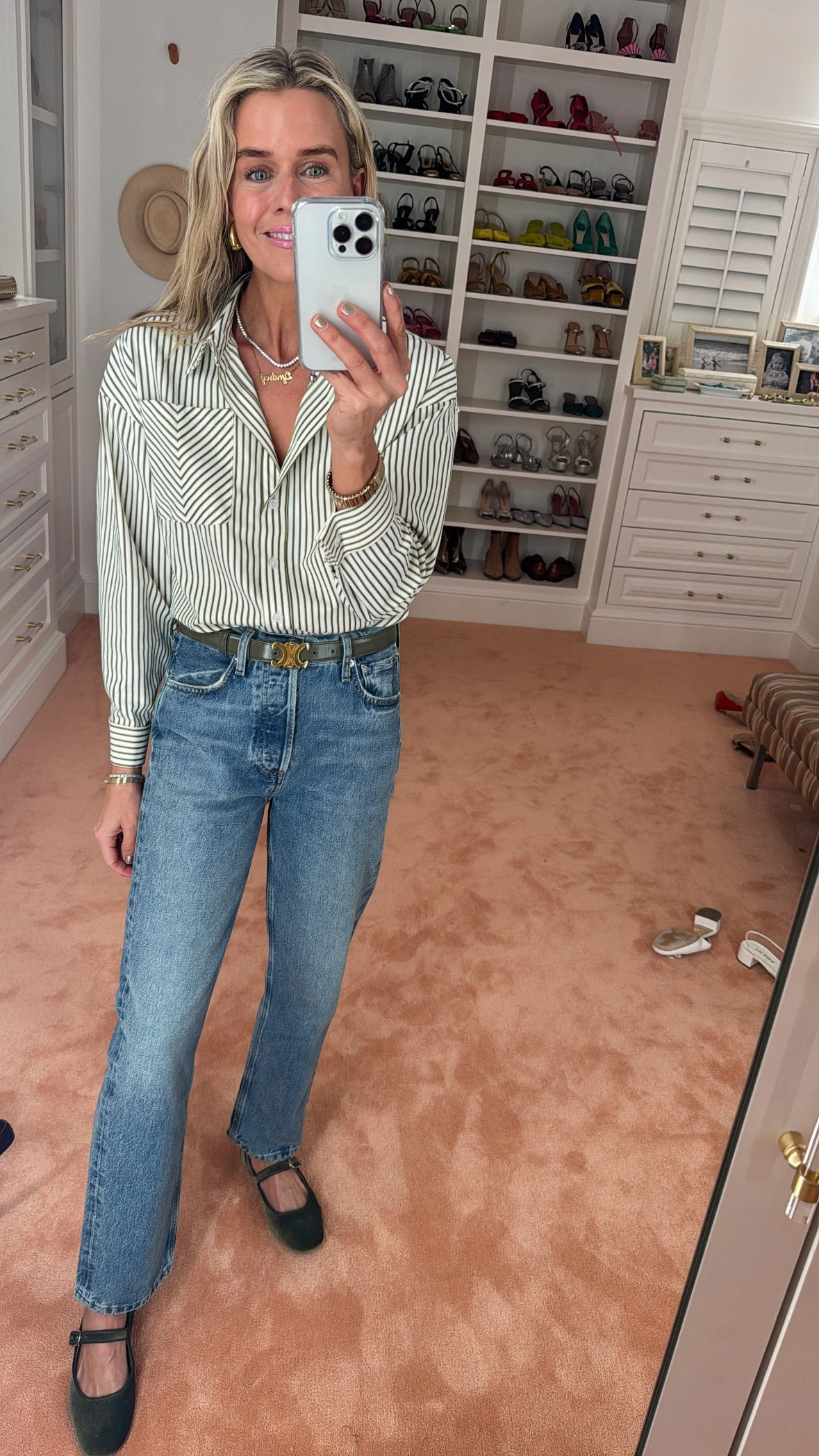 MASON'S DAUGHTER | the French Cuff Boyfriend Shirt, Olive and Ivory Striped Poplin Street Comfort All Day Use