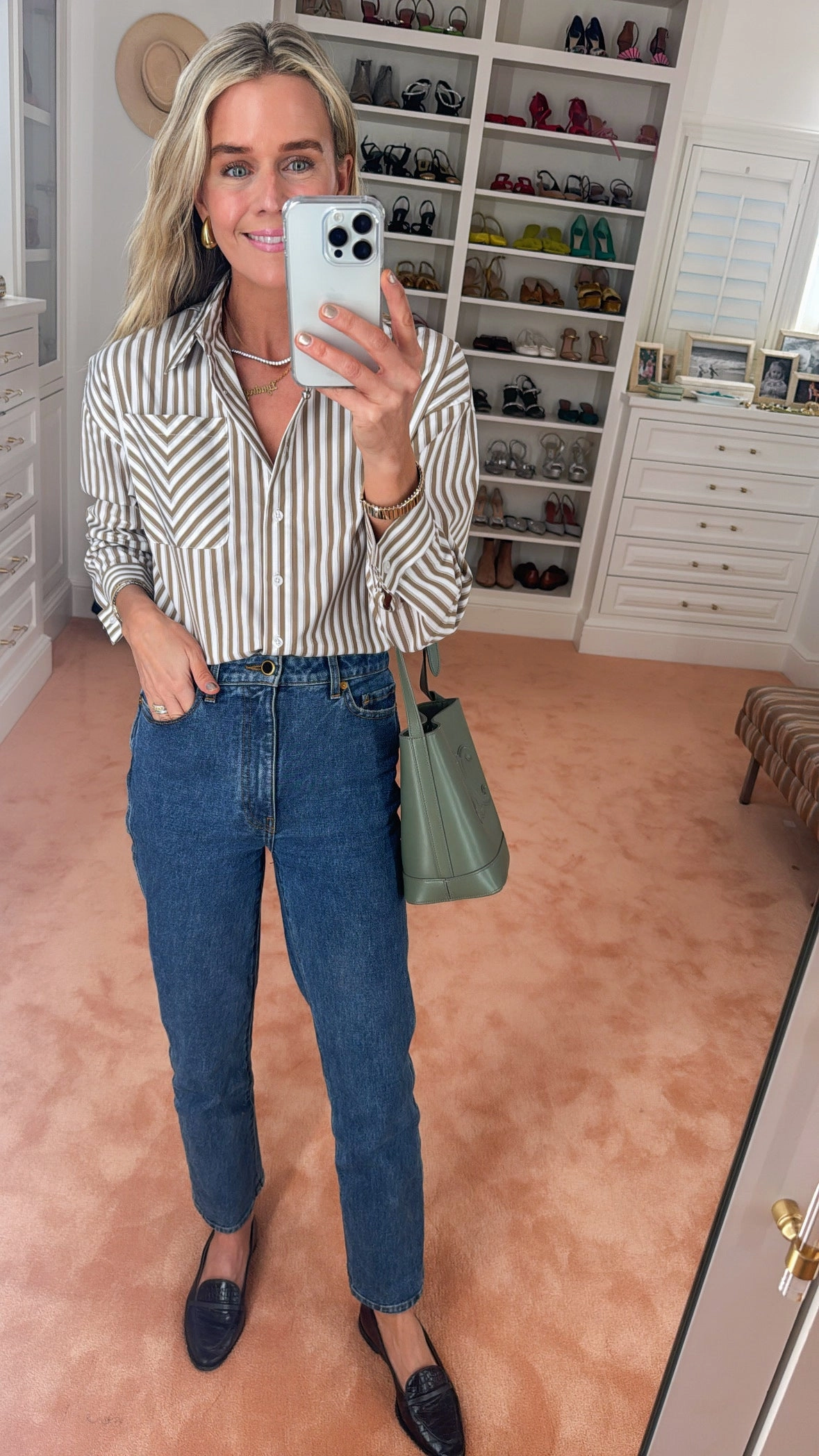 Performance Design Fit MASON'S DAUGHTER the French Cuff Boyfriend Shirt, Camel and White Striped Poplin