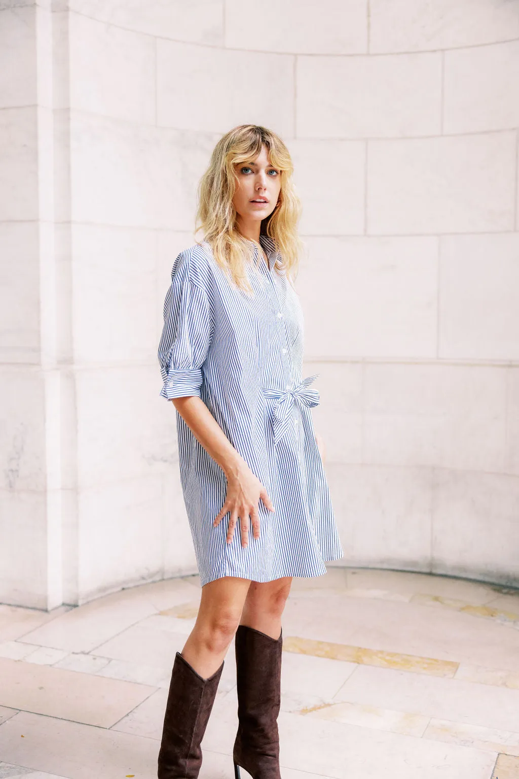 Textured Layers Calm Grace MASON'S DAUGHTER | Anna Dress, Black and White Striped Poplin