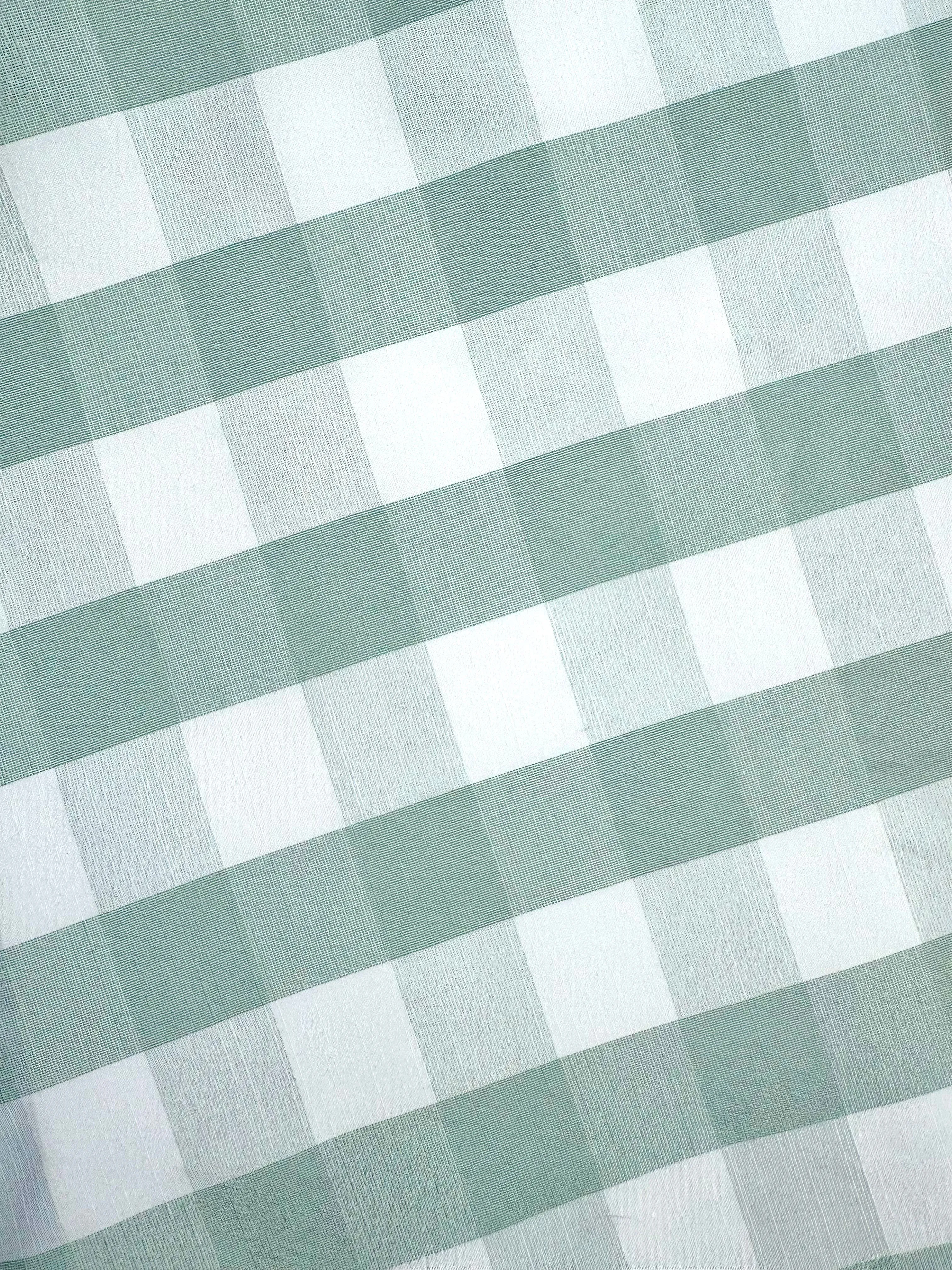 MASON'S DAUGHTER | Nora Dress, Green/Ivory Gingham Shantung Calm Grace Flattering Waist