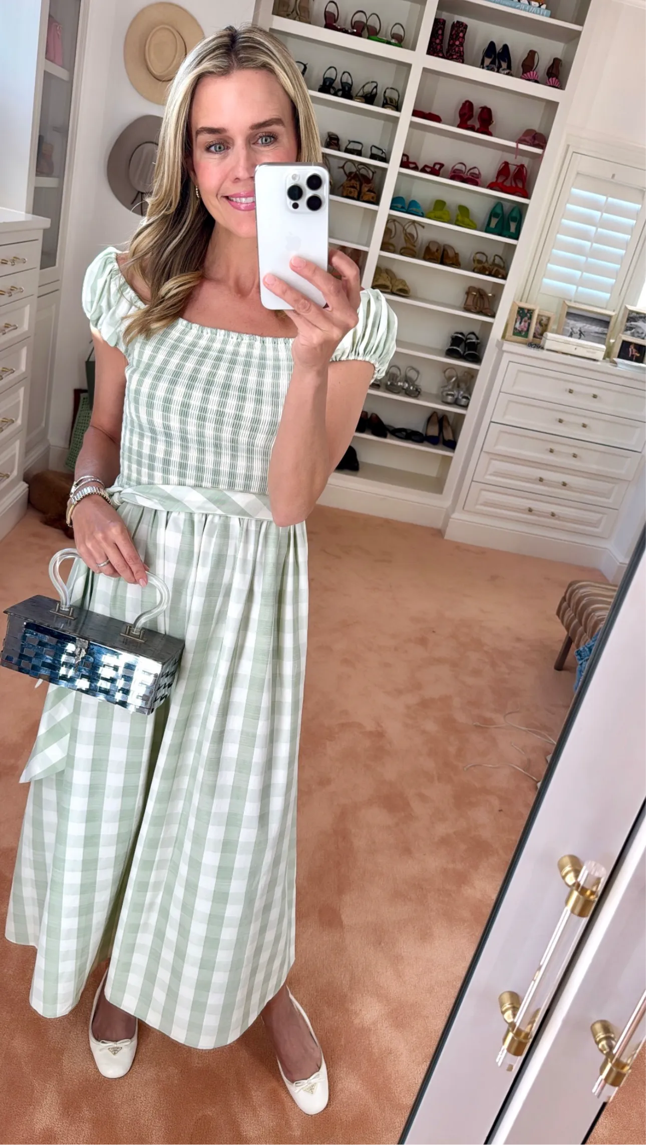 MASON'S DAUGHTER | Nora Dress, Green/Ivory Gingham Shantung Polished Finish