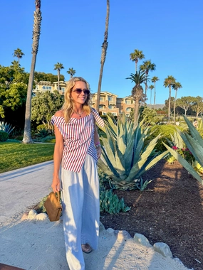 MASONS DAUGHTER | Lily Scarf Top, Blue & Burgundy Striped Casual Look MASONS DAUGHTER | Lily Scarf Top, Blue & Burgundy Striped Breathable Motion Chilly Weather