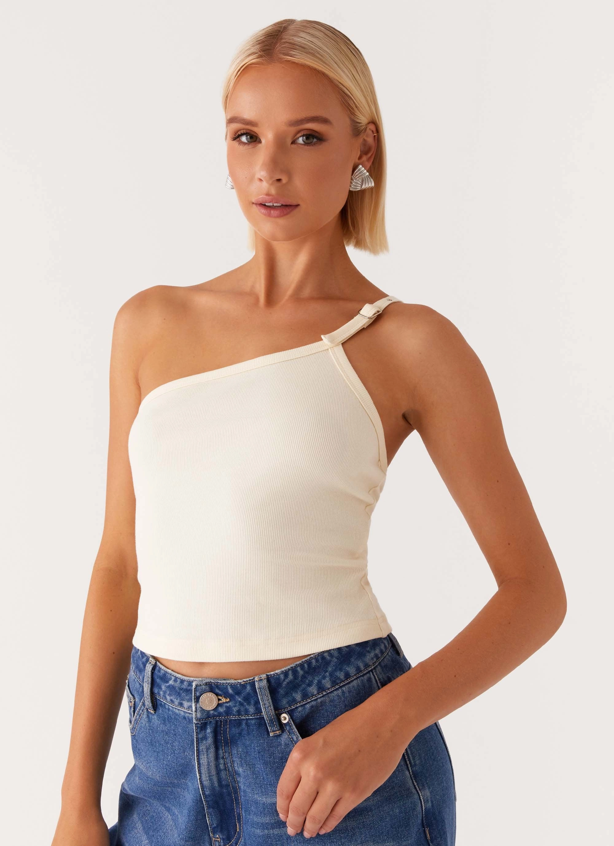 Mataya Buckle Top - Lemon AdjustableNeckline Reinforced Shoulder Seams
