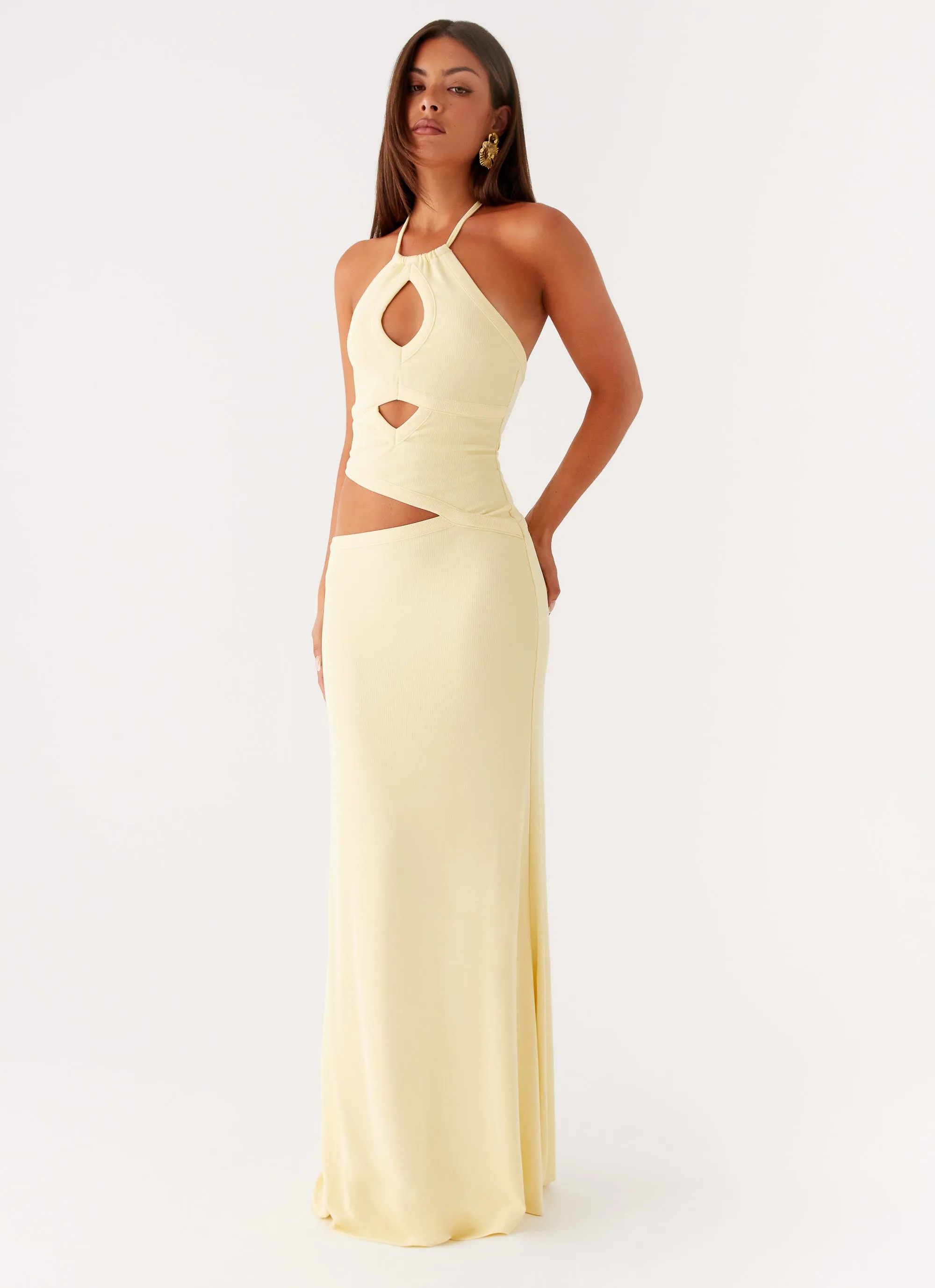 Eye-Catching Pattern Lanah Cut Out Maxi Dress - Yellow