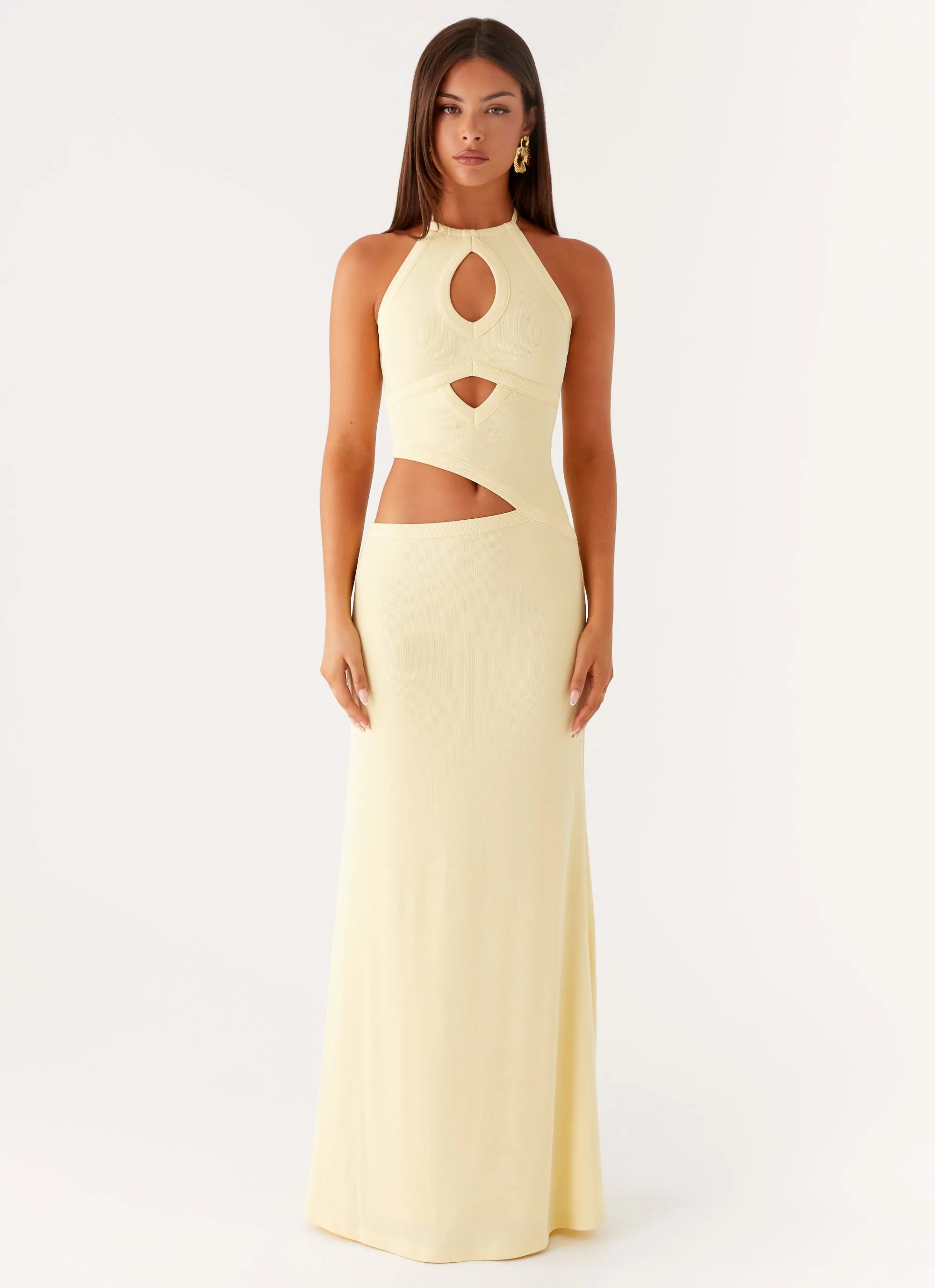 Yoke Design Asymmetrical Cut Lanah Cut Out Maxi Dress - Yellow