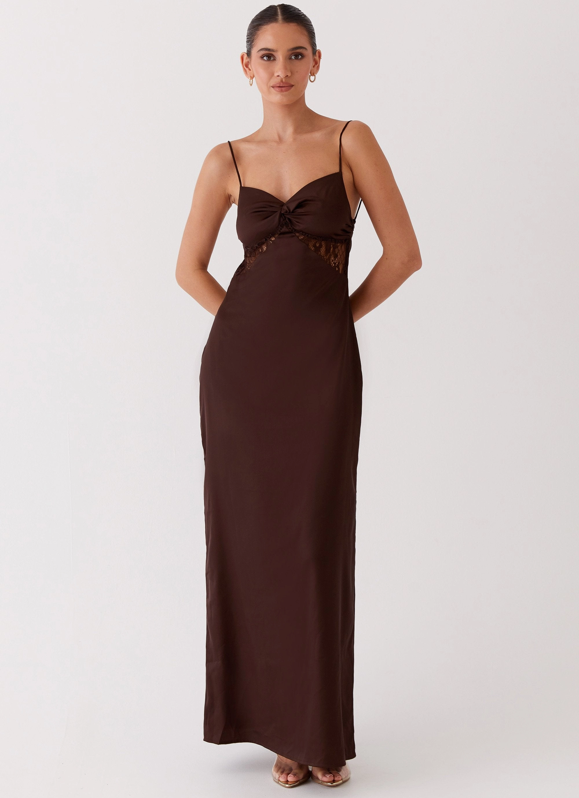 plus-size Dream Sight Lace Satin Maxi Dress - Chocolate