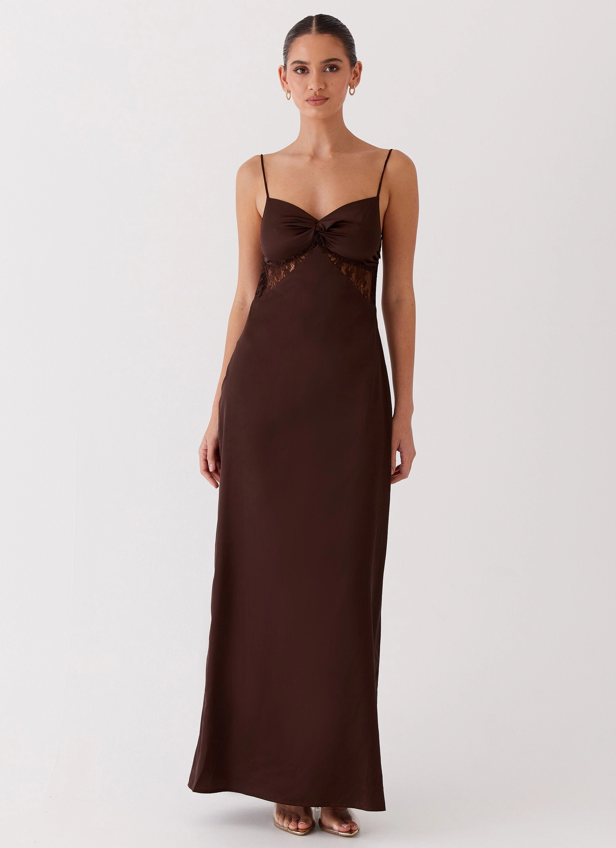 Dream Sight Lace Satin Maxi Dress - Chocolate Eye Appeal