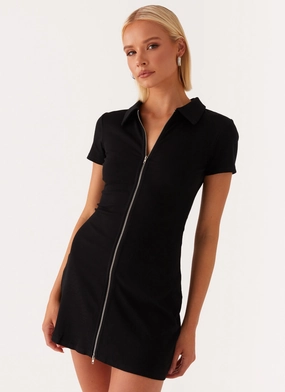Emerging-Brand Cozy Drape Matter Of Time Zip Front Mini Dress - Black