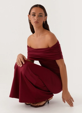 Maude Maxi Dress - Maroon Evening Clothing Waist-Cinching Chilly Day Wear Maude Maxi Dress - Maroon