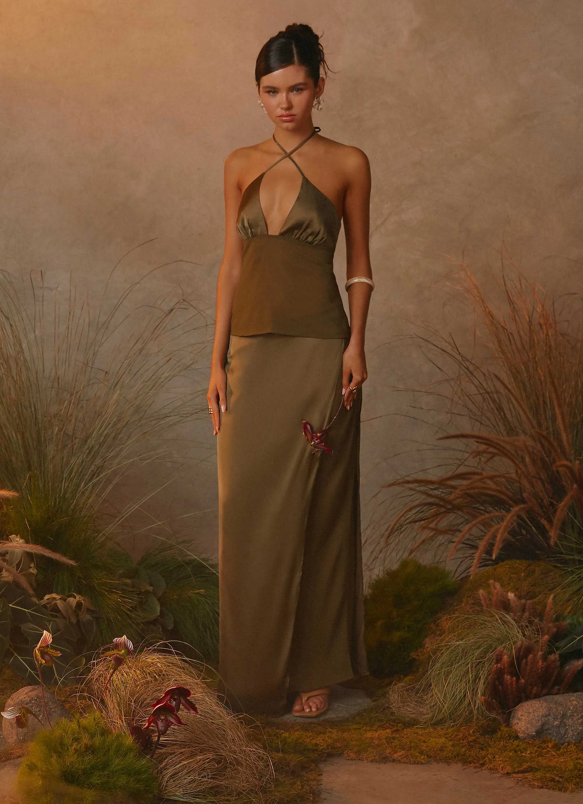 Detachable Tie Fashion Style Mavie Maxi Skirt - Khaki