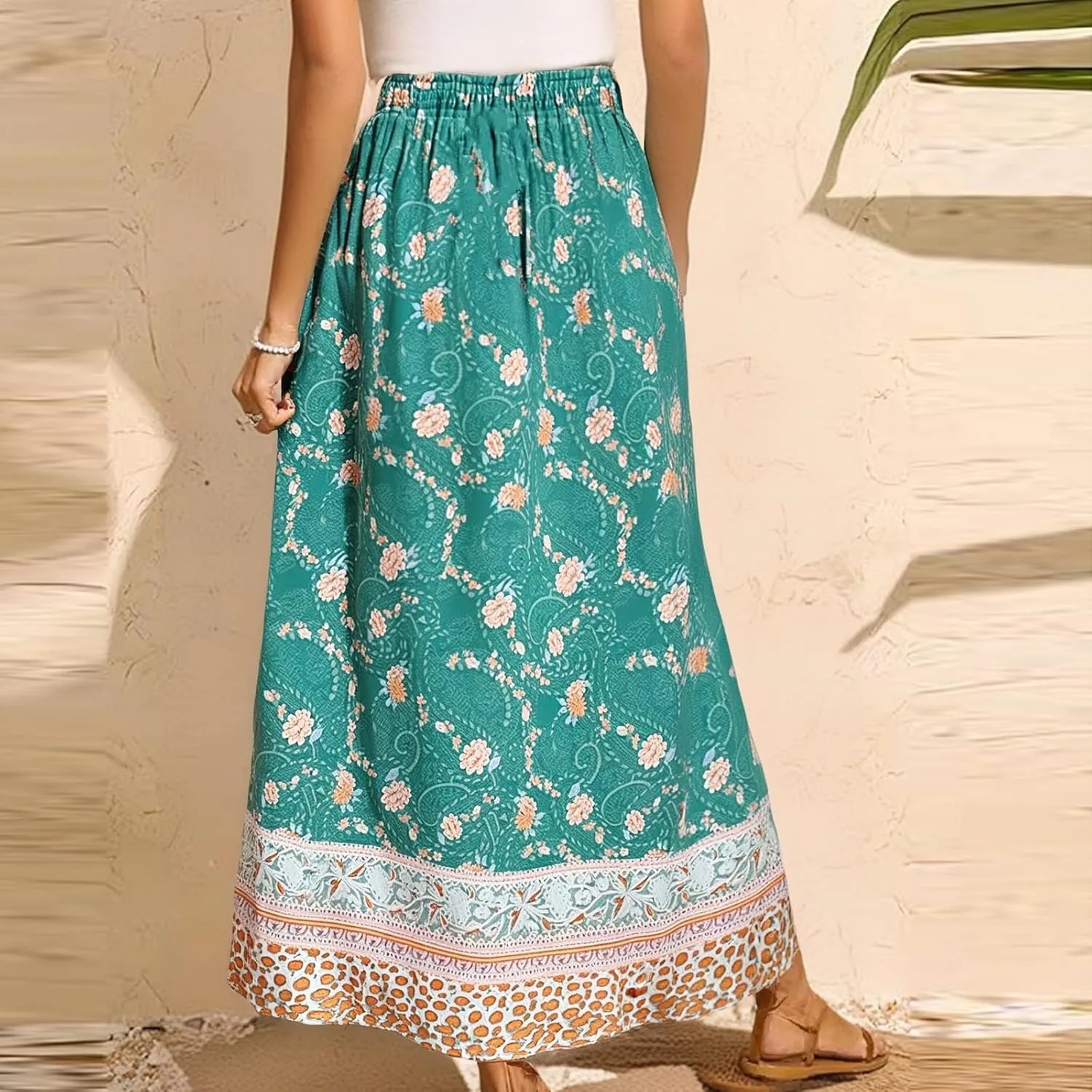 Maxi Boho Floral Skirts for Women 2025 Trendy Summer Drawstring Long Flowy Skirts High Elastic Waist A Line Skorts