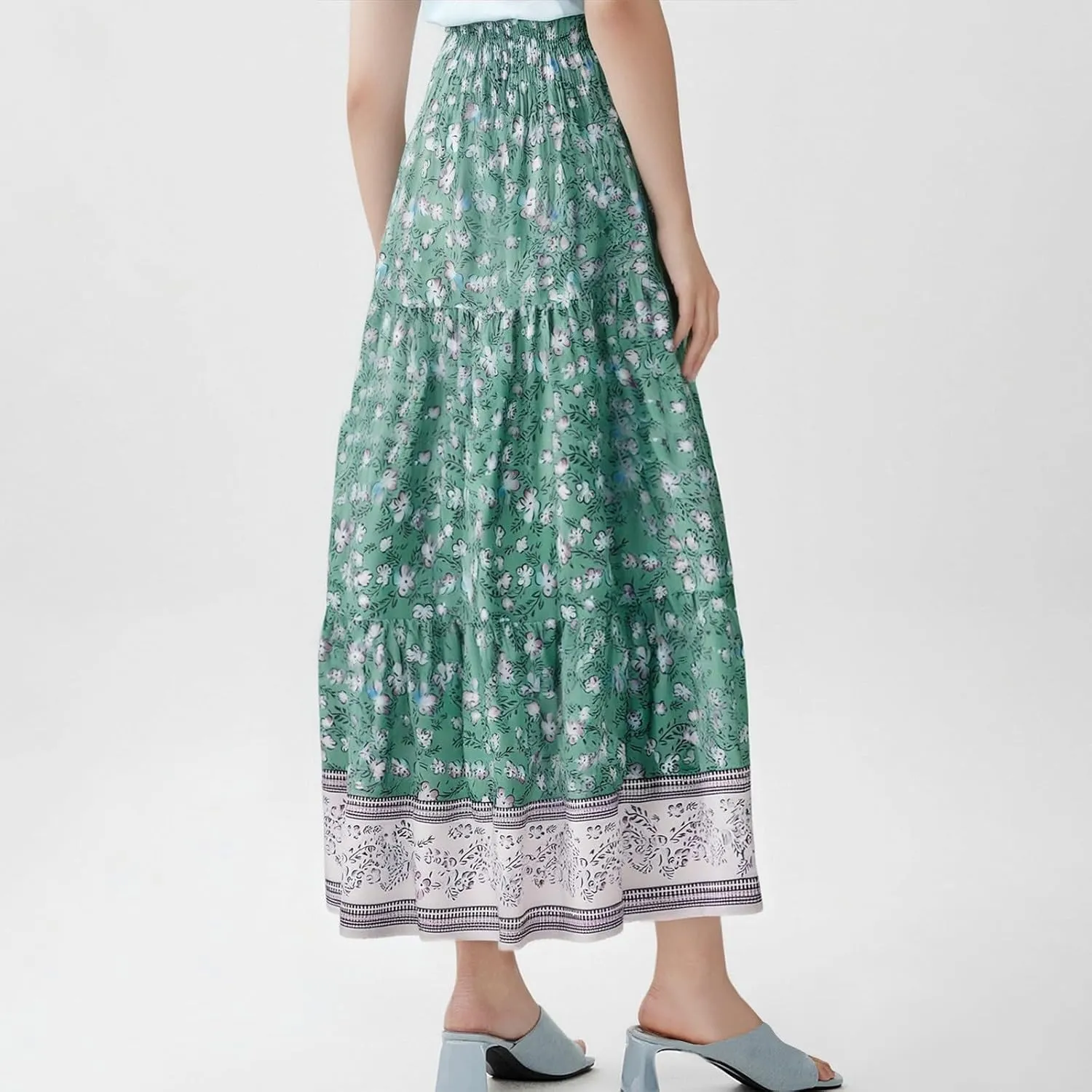 Maxi Boho Floral Skirts for Women 2025 Trendy Summer High Elastic Waist Long Flowy Skirts A Line Skorts