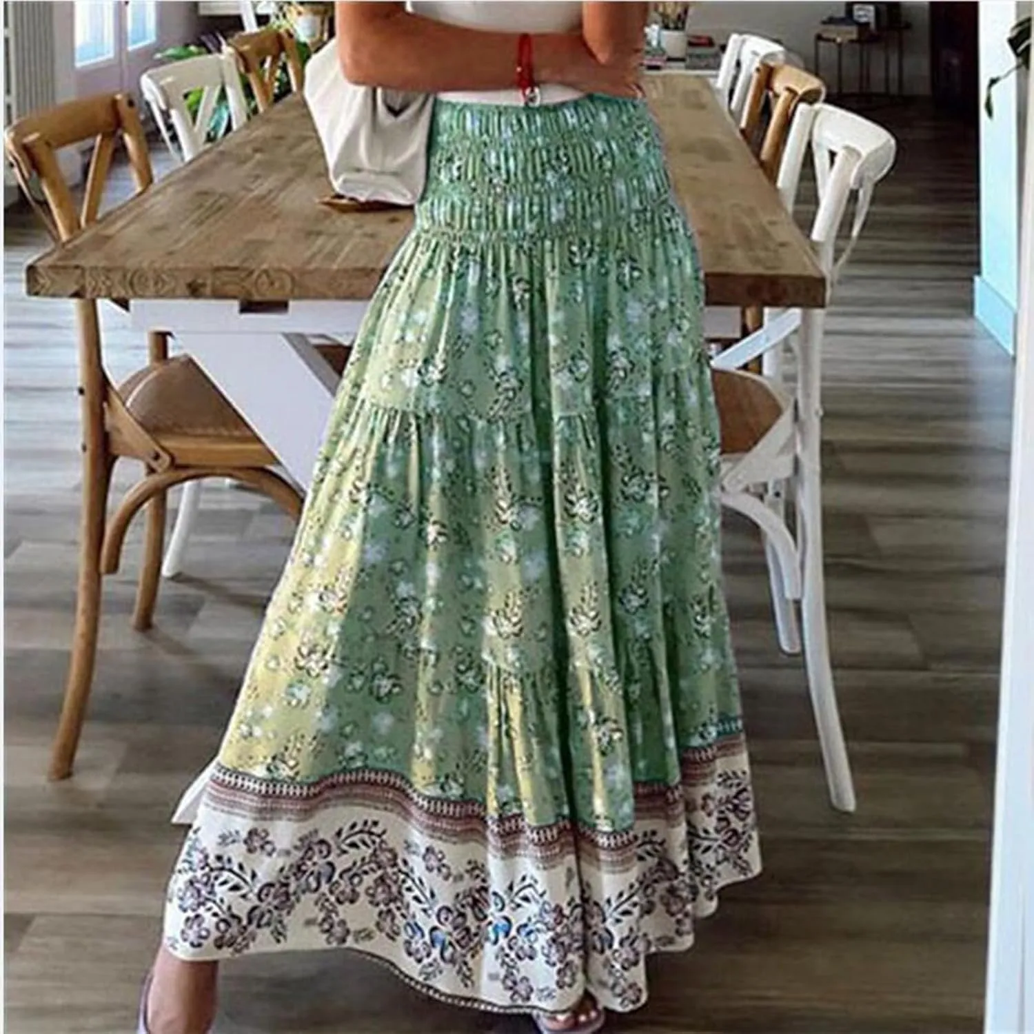 Maxi Boho Floral Skirts for Women 2025 Trendy Summer High Elastic Waist Long Flowy Skirts A Line Skorts