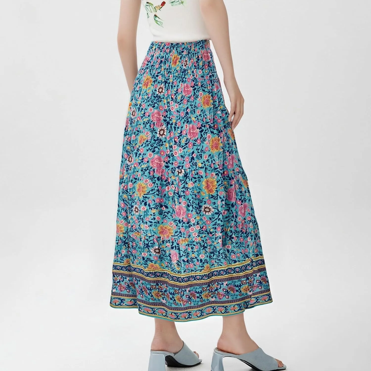 Maxi Boho Floral Skirts for Women 2025 Trendy Summer High Elastic Waist Long Flowy Skirts A Line Skorts