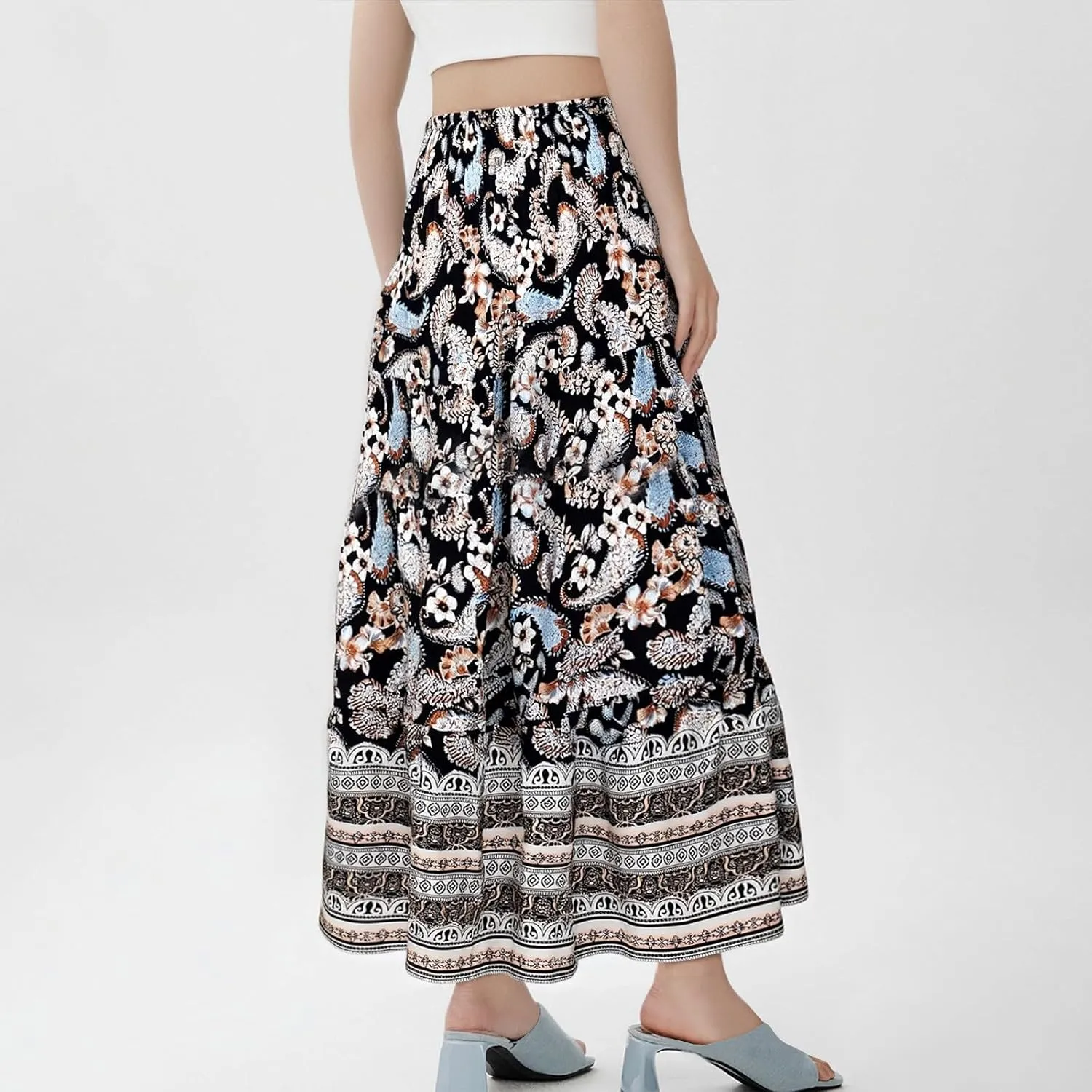 Maxi Boho Floral Skirts for Women 2025 Trendy Summer High Elastic Waist Long Flowy Skirts A Line Skorts