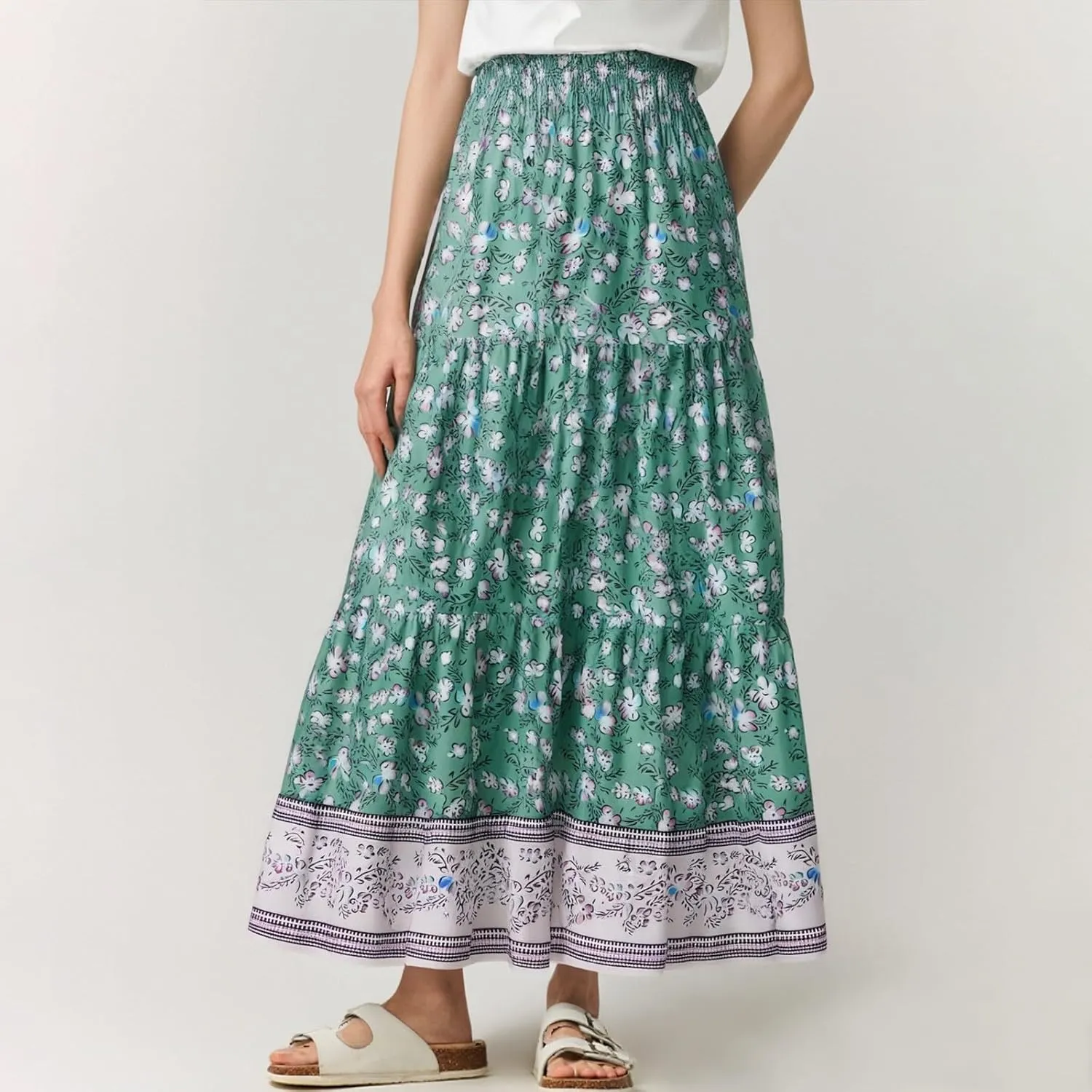 Maxi Boho Floral Skirts for Women 2025 Trendy Summer High Elastic Waist Long Flowy Skirts A Line Skorts