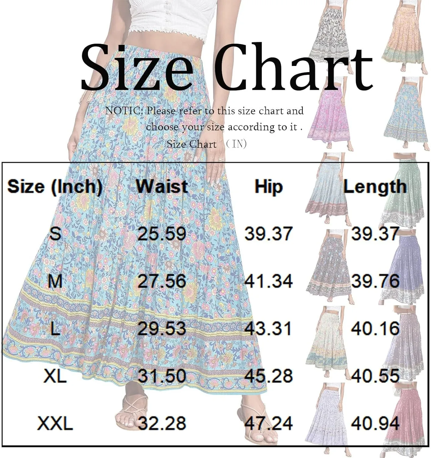 Maxi Boho Floral Skirts for Women 2025 Trendy Summer High Elastic Waist Long Flowy Skirts A Line Skorts