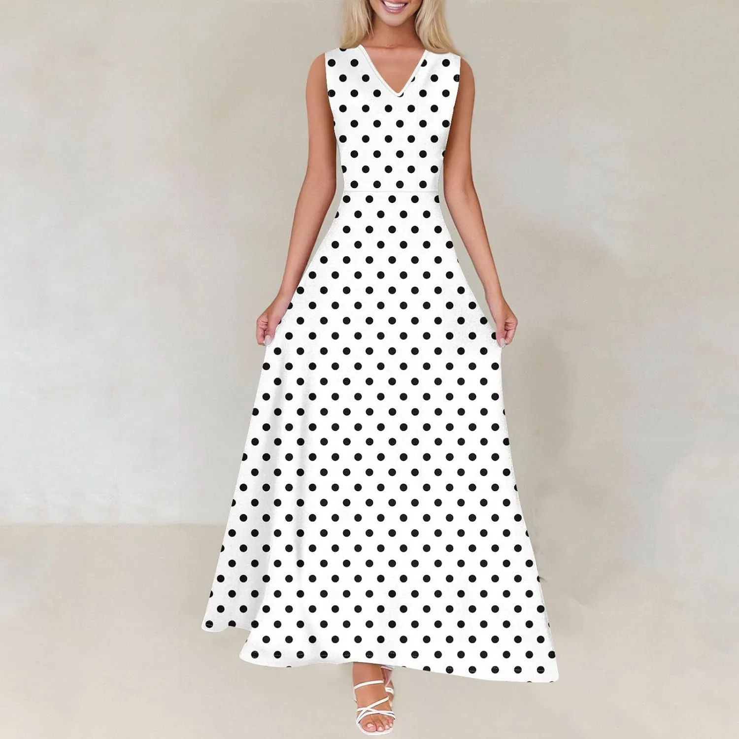 Maxi Dresses for Women 2025 Elegant Classy Floral Sleeveless V Neck Sundress Ruffle Flowy Swing A Line Dresses Frocks