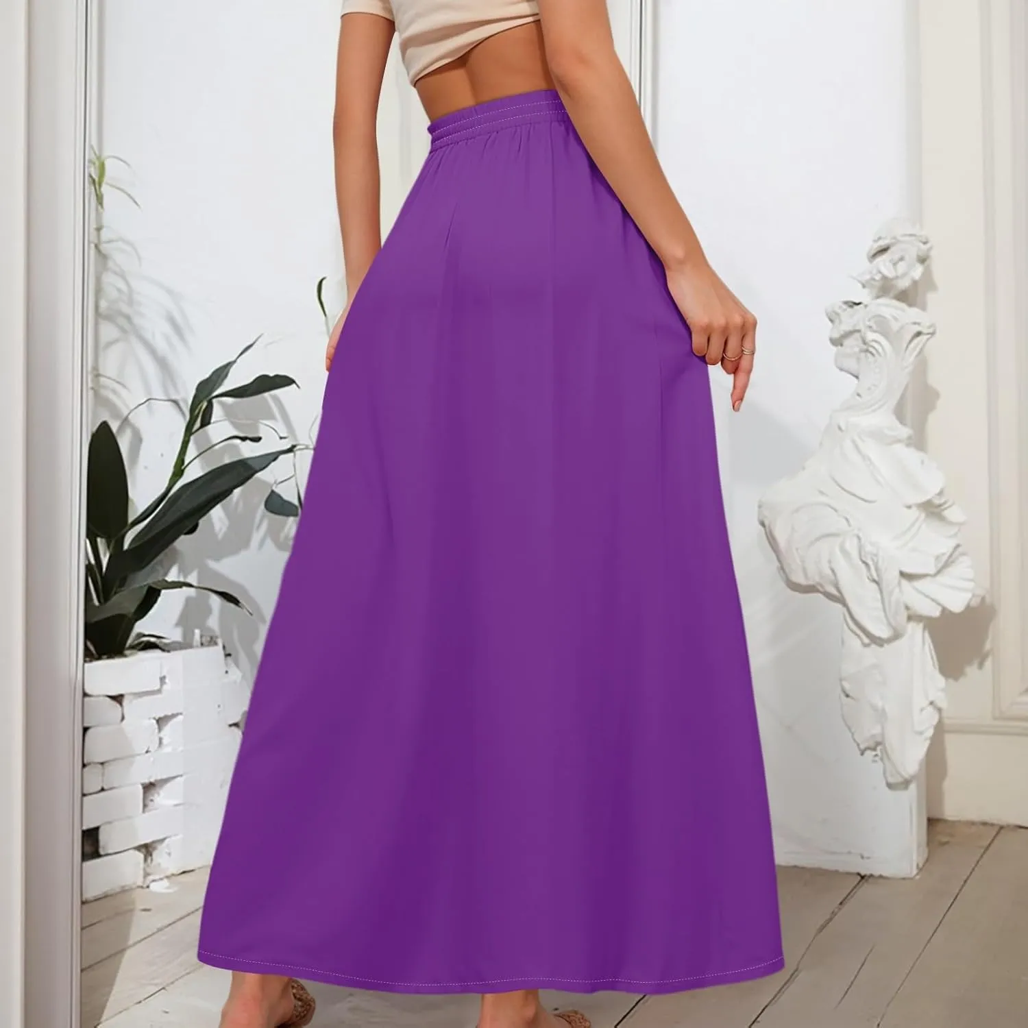Maxi Floral Flare Skirts for Women 2025 Boho A Line Skirt Long Flowy Smocked High Elastic Waist Skort with Pockets