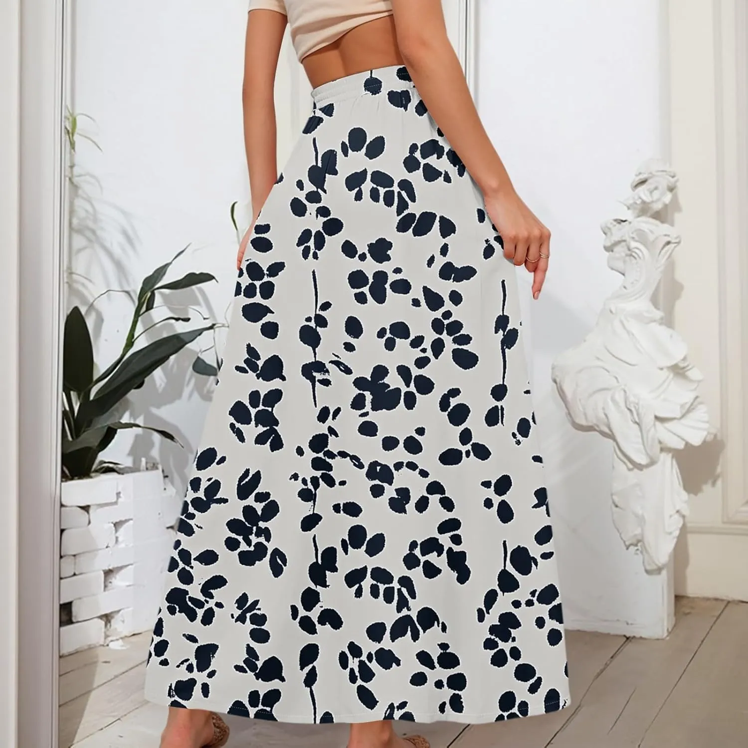 Maxi Floral Flare Skirts for Women 2025 Boho High Elastic Waist A Line Skirt Long Flowy Smocked Skort with Pockets