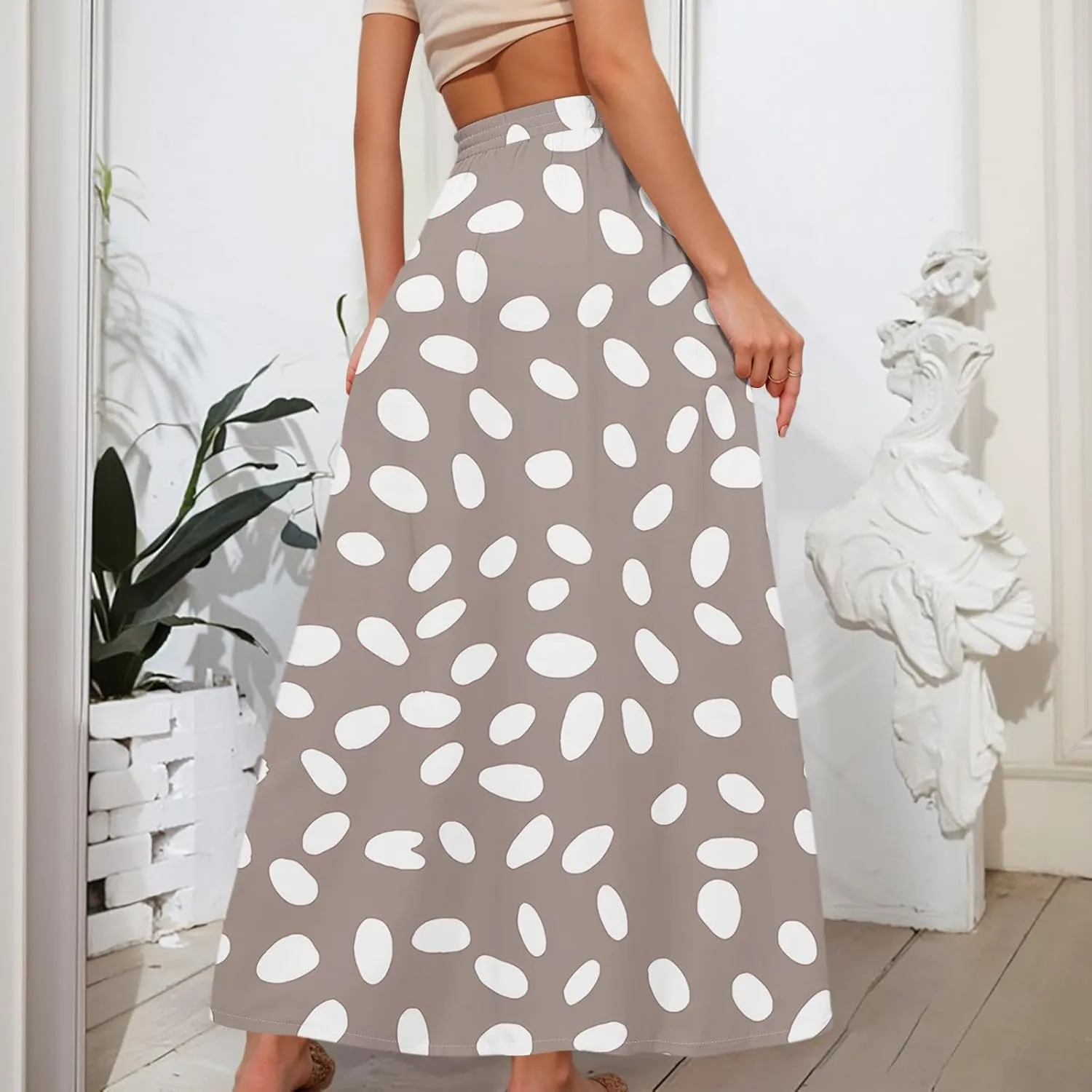 Maxi Floral Flare Skirts for Women 2025 Boho Long Flowy Smocked High Elastic Waist A Line Skirt Skort with Pockets