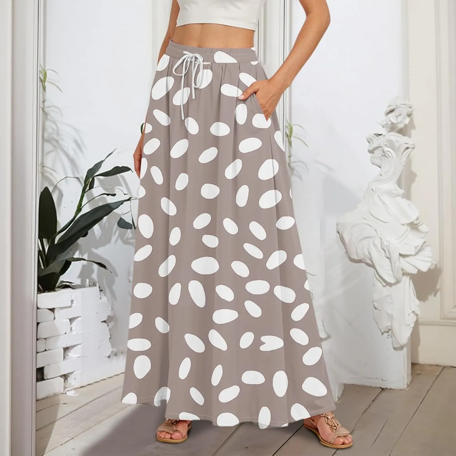 Maxi Floral Flare Skirts for Women 2025 Boho Long Flowy Smocked High Elastic Waist A Line Skirt Skort with Pockets