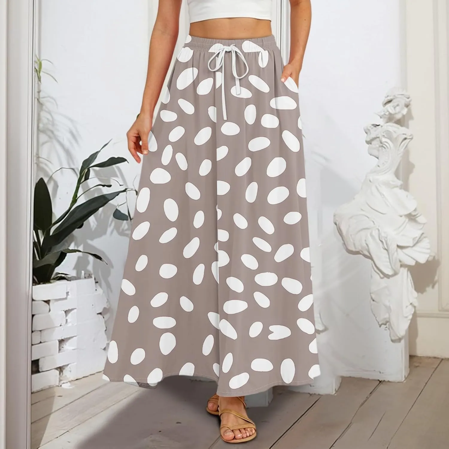Maxi Floral Flare Skirts for Women 2025 Boho Long Flowy Smocked High Elastic Waist A Line Skirt Skort with Pockets