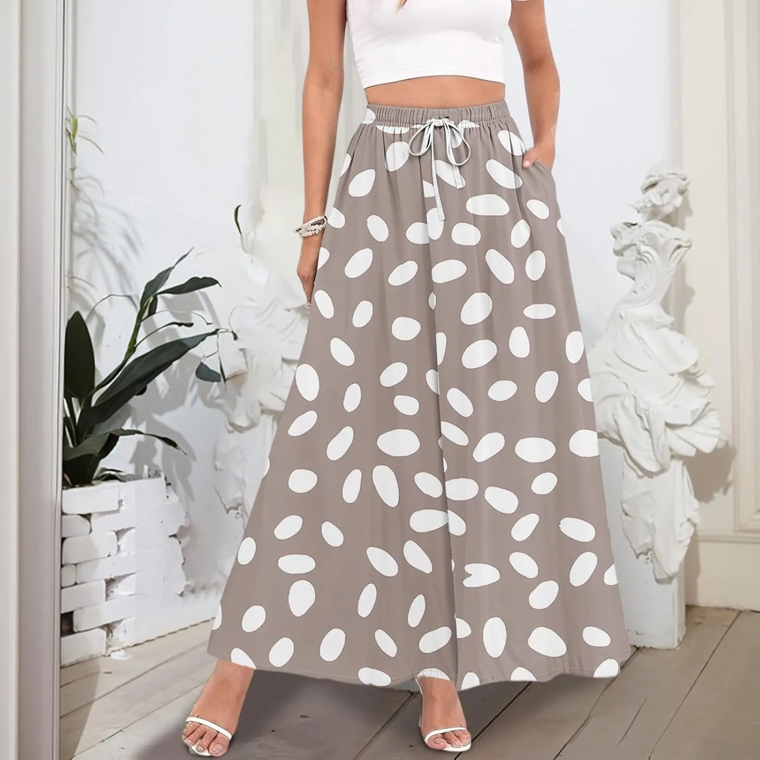 Maxi Floral Flare Skirts for Women 2025 Boho Long Flowy Smocked High Elastic Waist A Line Skirt Skort with Pockets