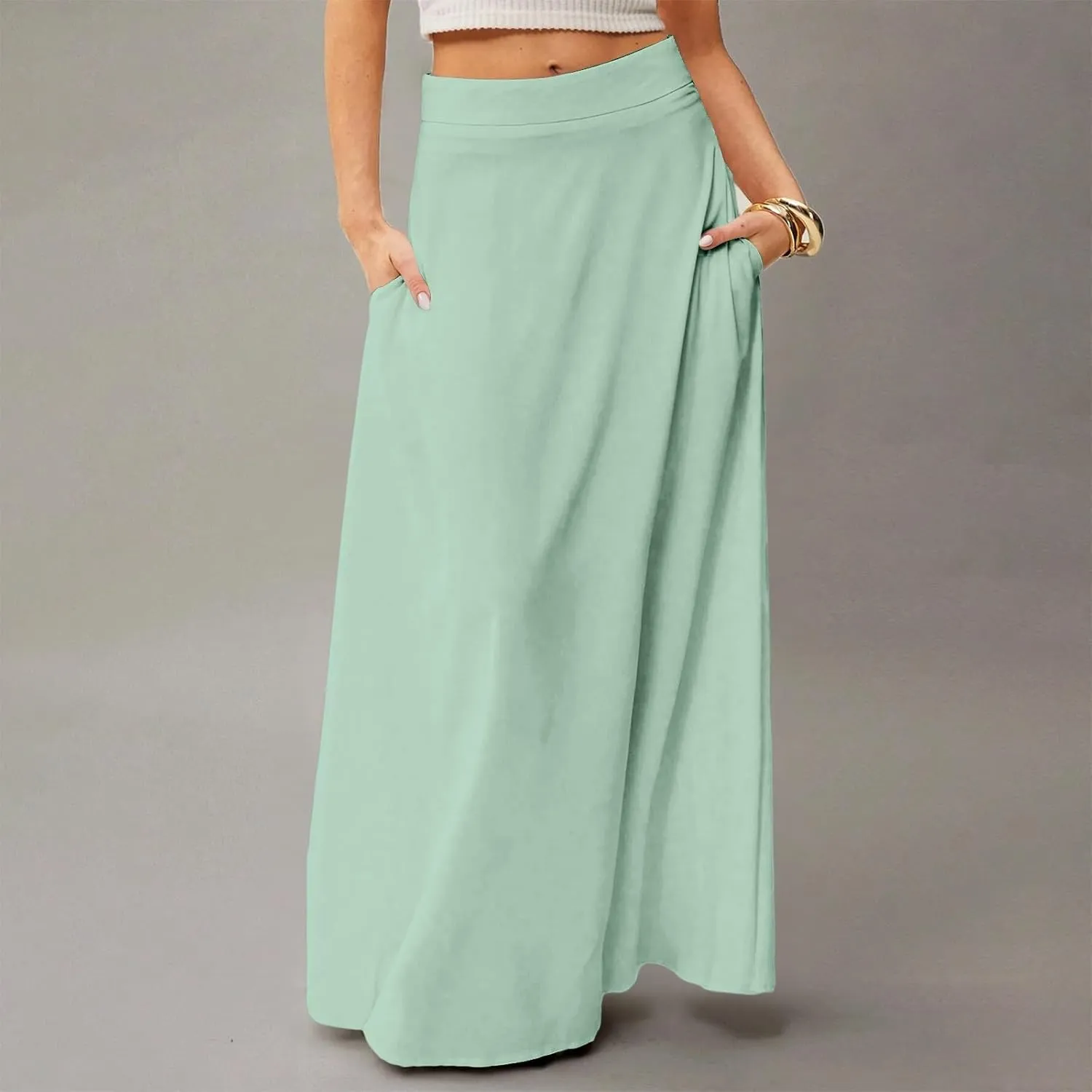 Maxi Floral Skirts for Women Trendy Summer Boho High Elastic Waist Skirts A Line Skirt Long Flowy Skorts with Pockets