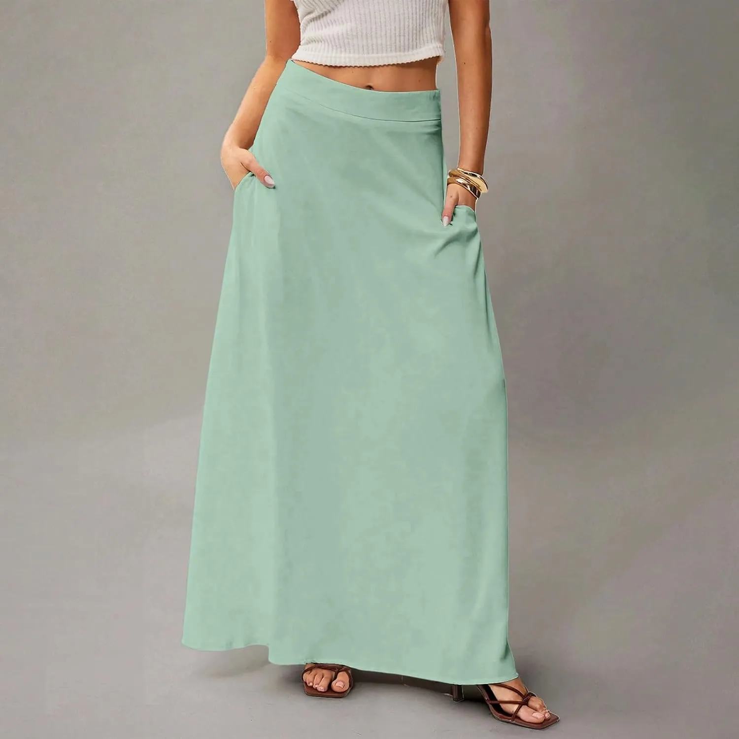 Maxi Floral Skirts for Women Trendy Summer Boho High Elastic Waist Skirts A Line Skirt Long Flowy Skorts with Pockets