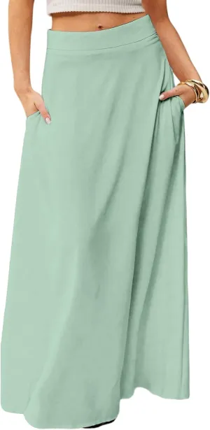 Maxi Floral Skirts for Women Trendy Summer Boho High Elastic Waist Skirts A Line Skirt Long Flowy Skorts with Pockets