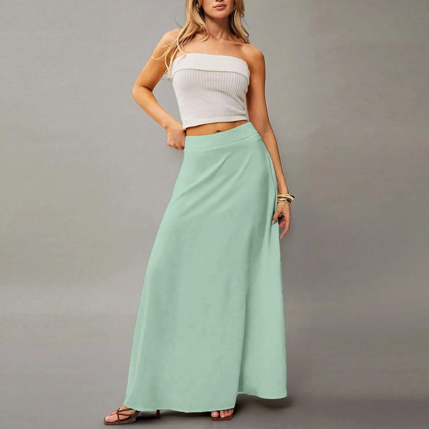 Maxi Floral Skirts for Women Trendy Summer Boho High Elastic Waist Skirts A Line Skirt Long Flowy Skorts with Pockets