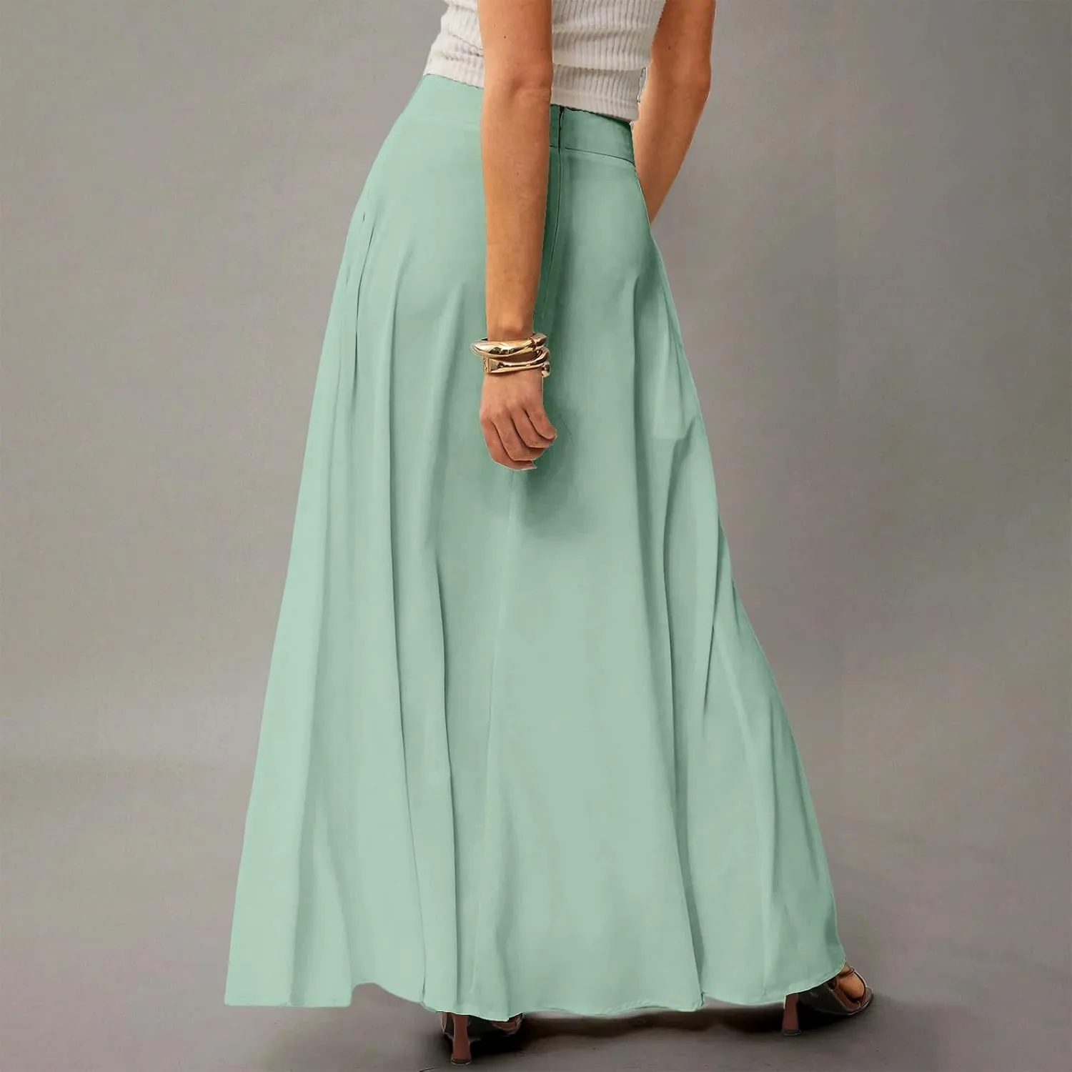 Maxi Floral Skirts for Women Trendy Summer Boho High Elastic Waist Skirts A Line Skirt Long Flowy Skorts with Pockets