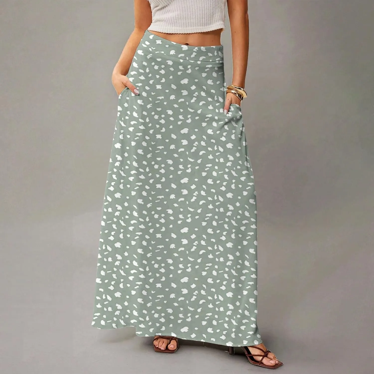 Maxi Floral Skirts for Women Trendy Summer Boho Long Flowy A Line Skirt High Elastic Waist Skirts Skorts with Pockets
