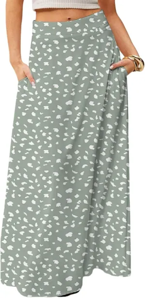 Maxi Floral Skirts for Women Trendy Summer Boho Long Flowy A Line Skirt High Elastic Waist Skirts Skorts with Pockets