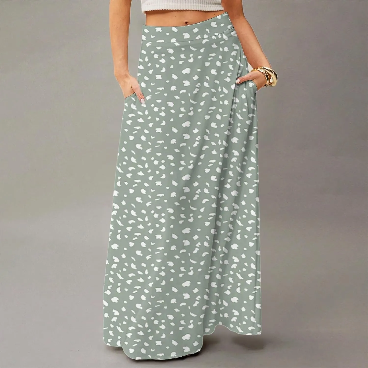 Maxi Floral Skirts for Women Trendy Summer Boho Long Flowy A Line Skirt High Elastic Waist Skirts Skorts with Pockets