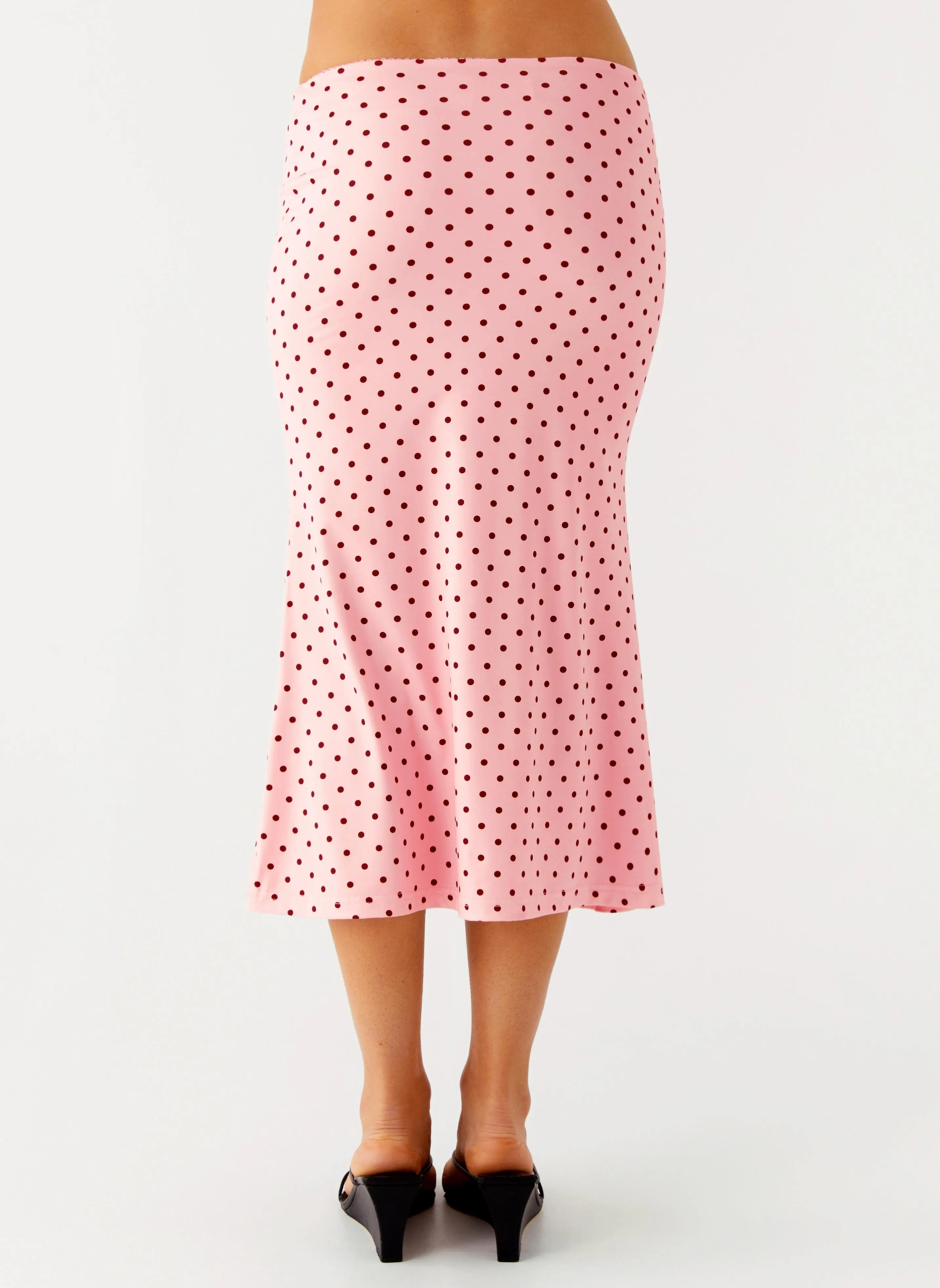 Silk Touch Comfy Look Bahama Low Rise Midi Skirt - Strawberry Dot