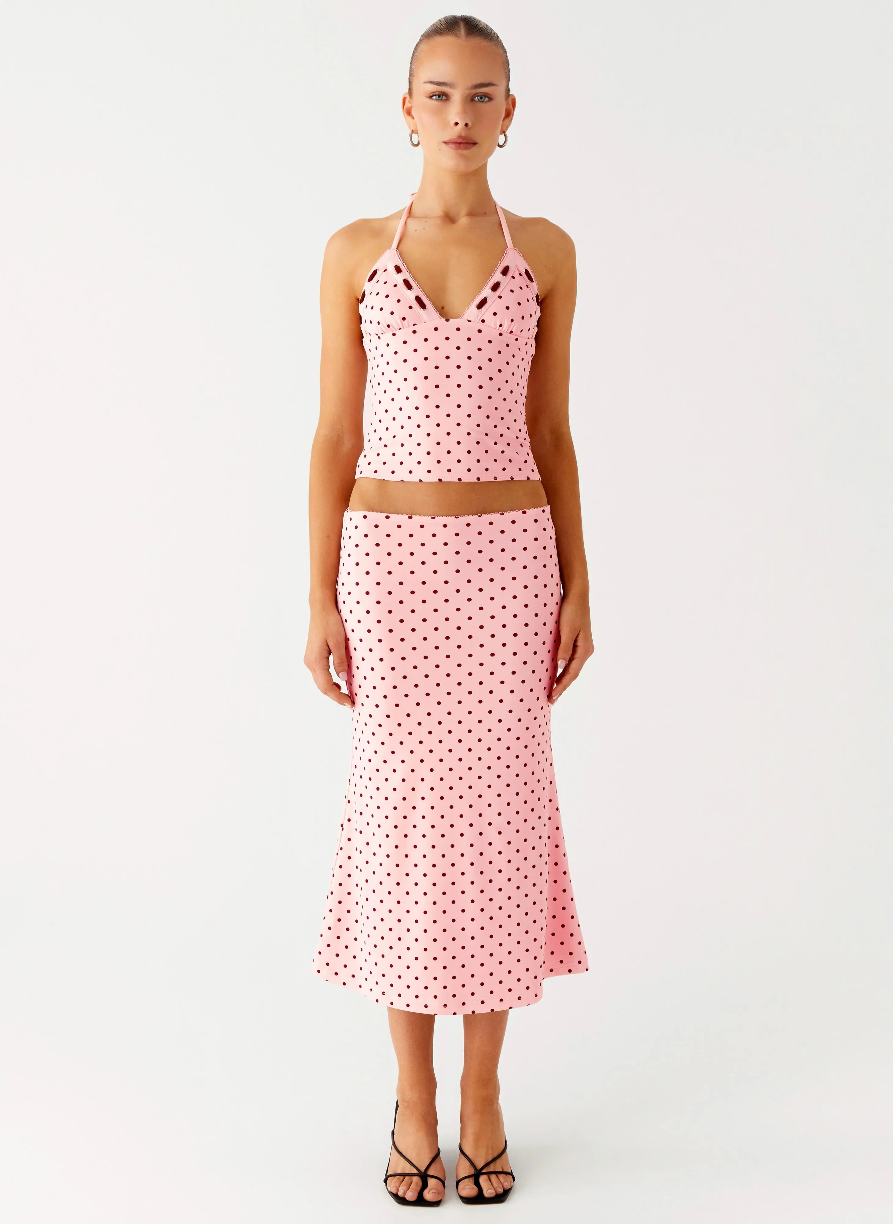 Bahama Low Rise Midi Skirt - Strawberry Dot Smart Look