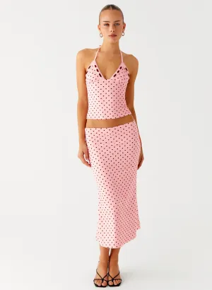 Bahama Low Rise Midi Skirt - Strawberry Dot Fashion Collab